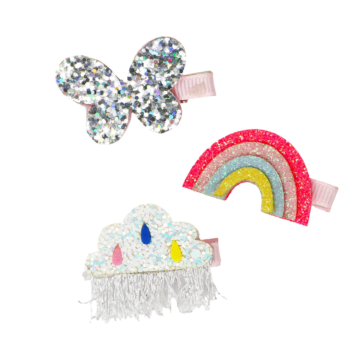 Pink Poppy Glitter Rainbow and Cloud Hair Clips