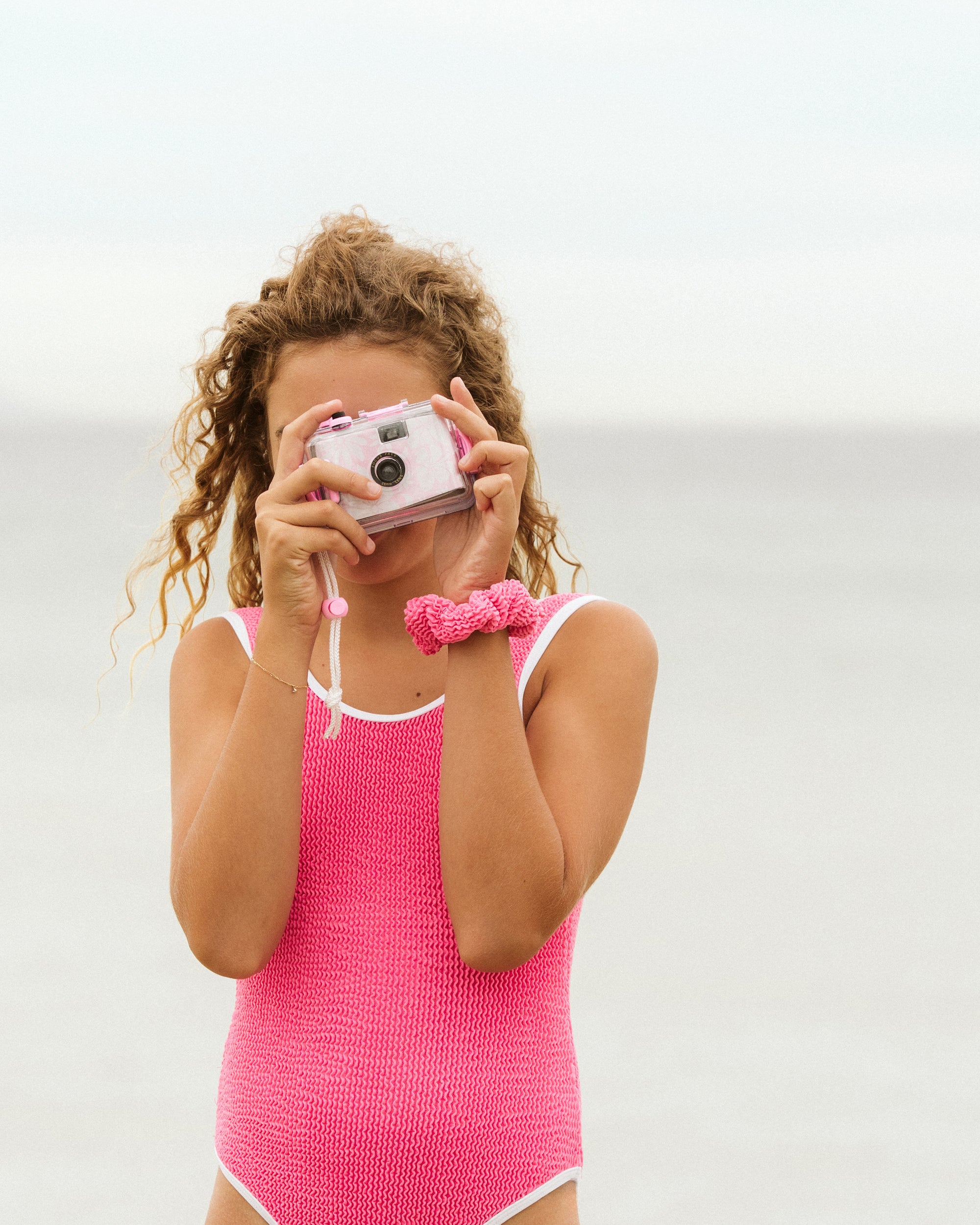 Bubblegum/White Crinkle Swimsuit 8-14Y