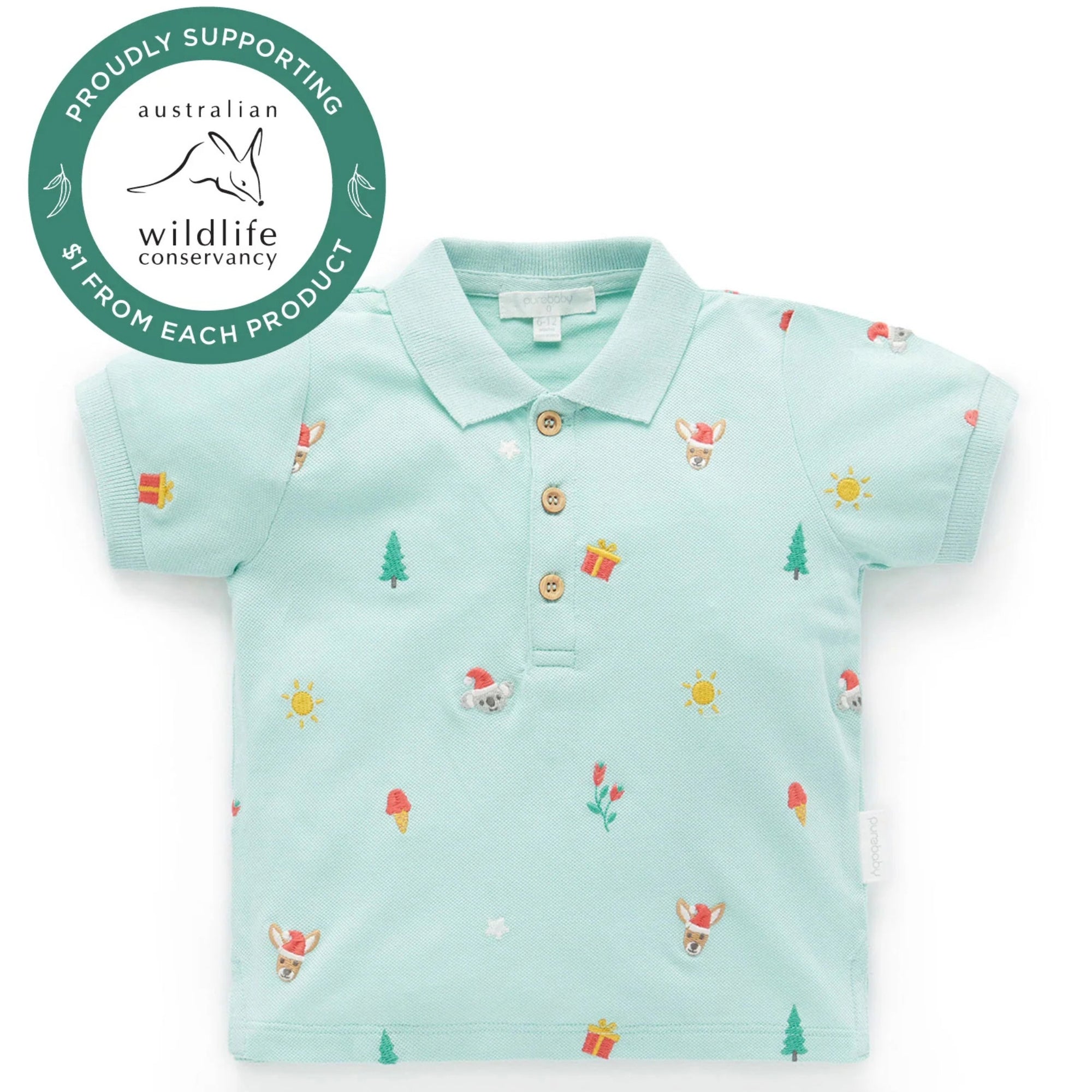 Purebaby Christmas Holidays Polo - Christmas Broderie