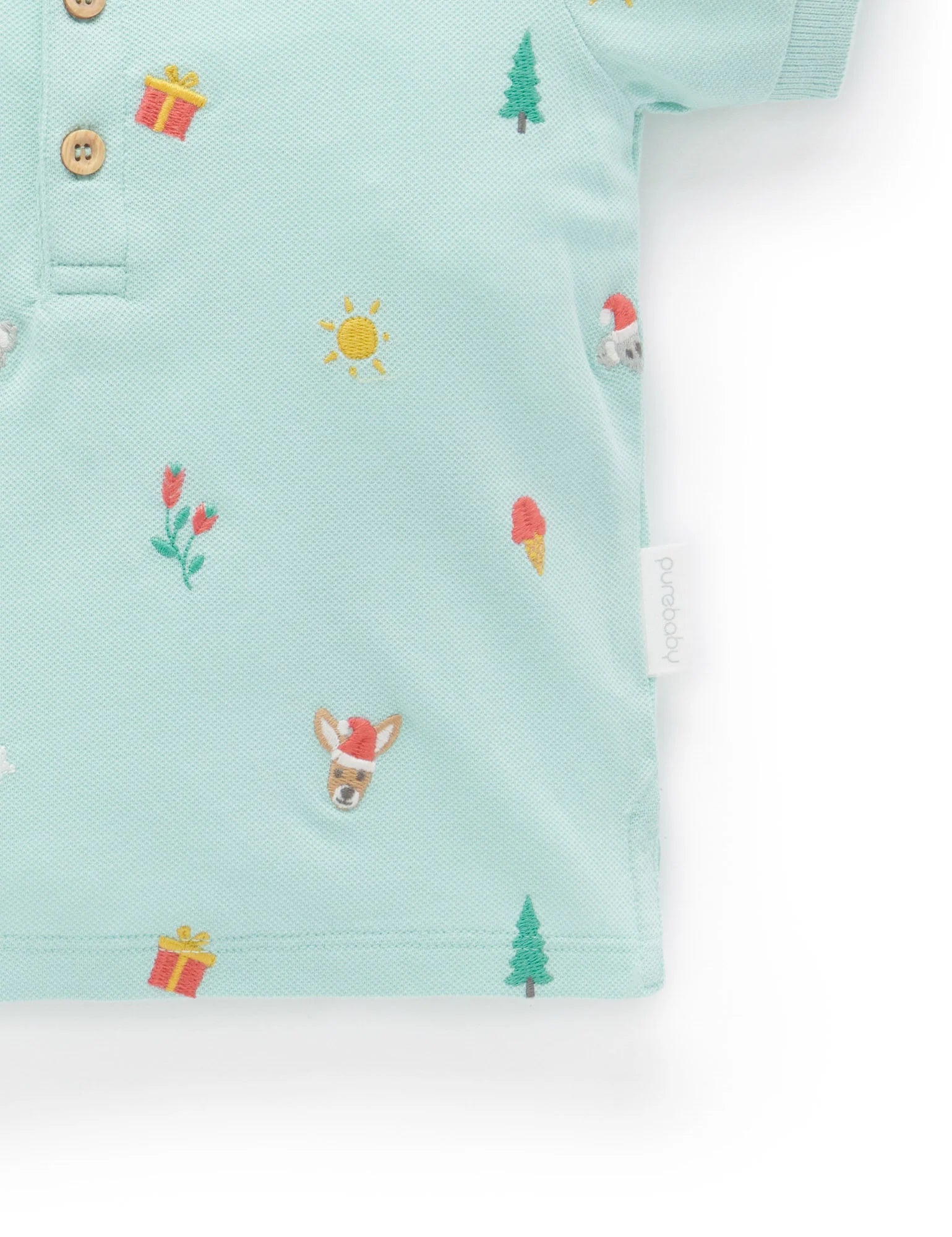 Purebaby Christmas Holidays Polo - Christmas Broderie