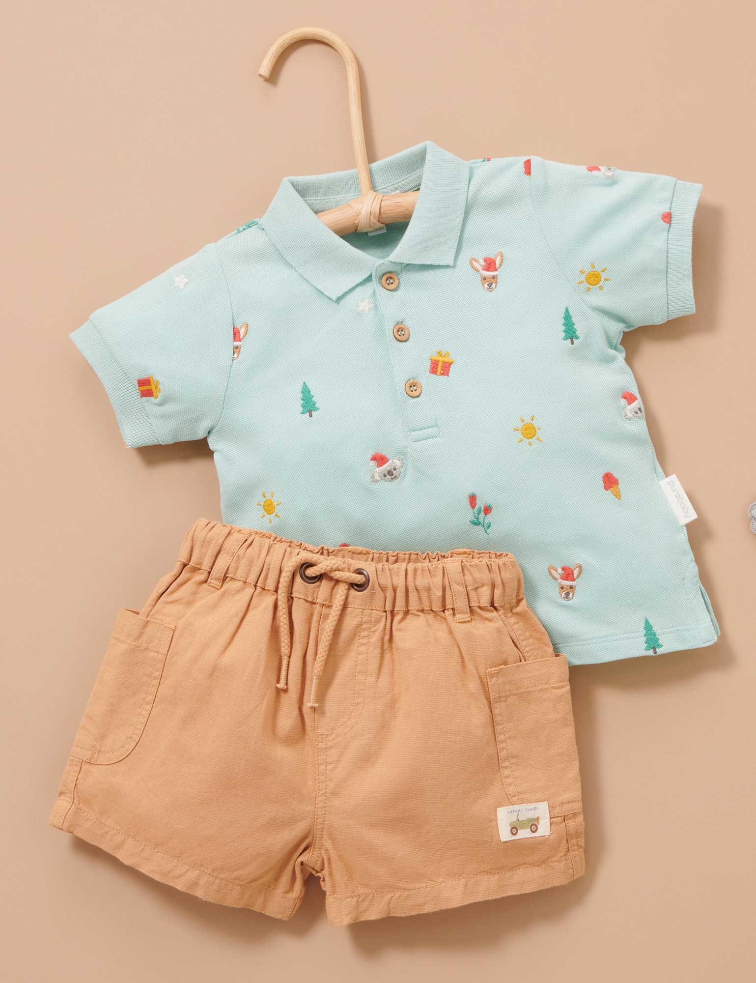 Purebaby Christmas Holidays Polo - Christmas Broderie