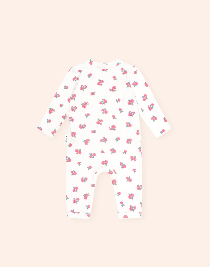 Huxbaby Floral Pointelle Kimono Romper - Almond Milk