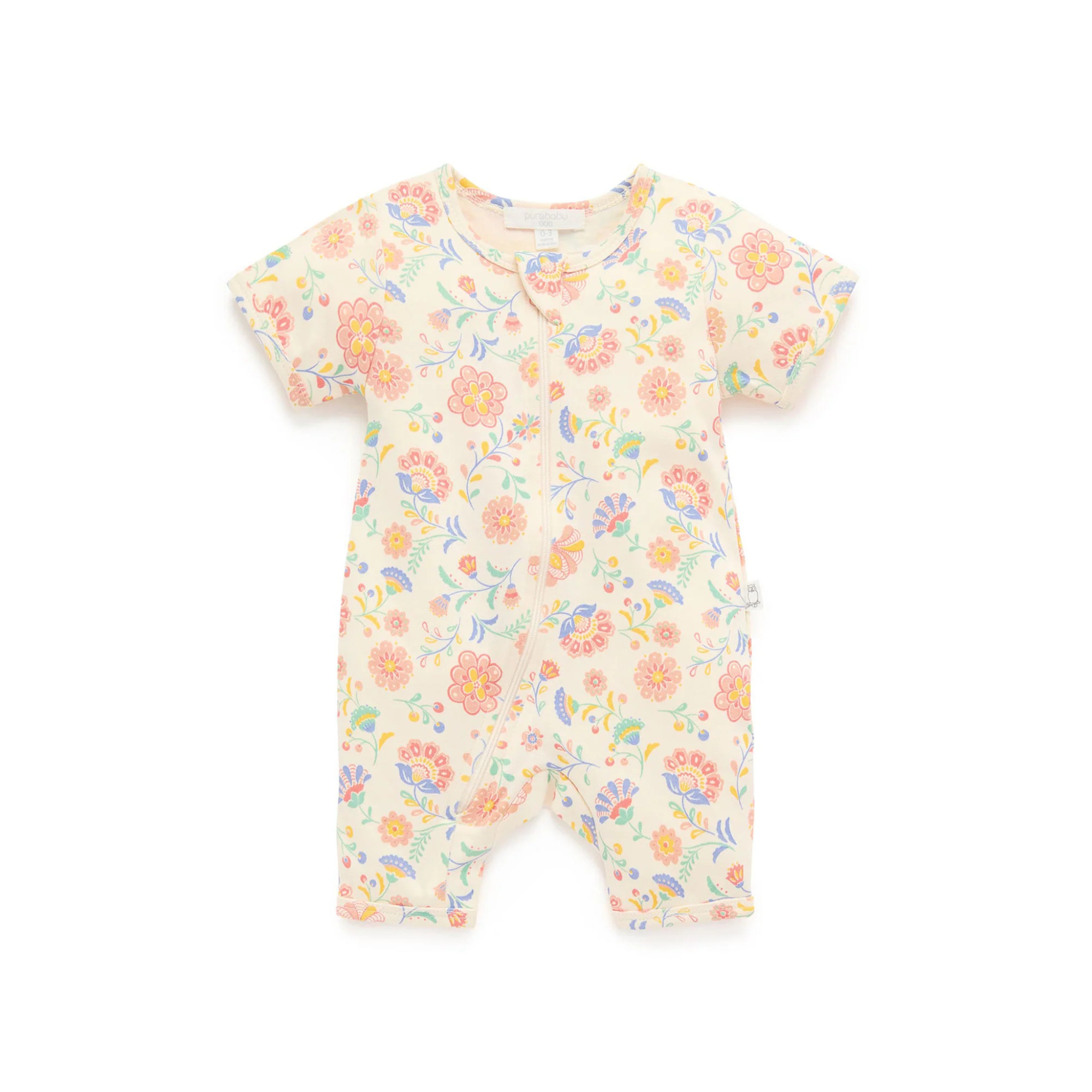 Purebaby Desert Flowers Short Zip Growsuit