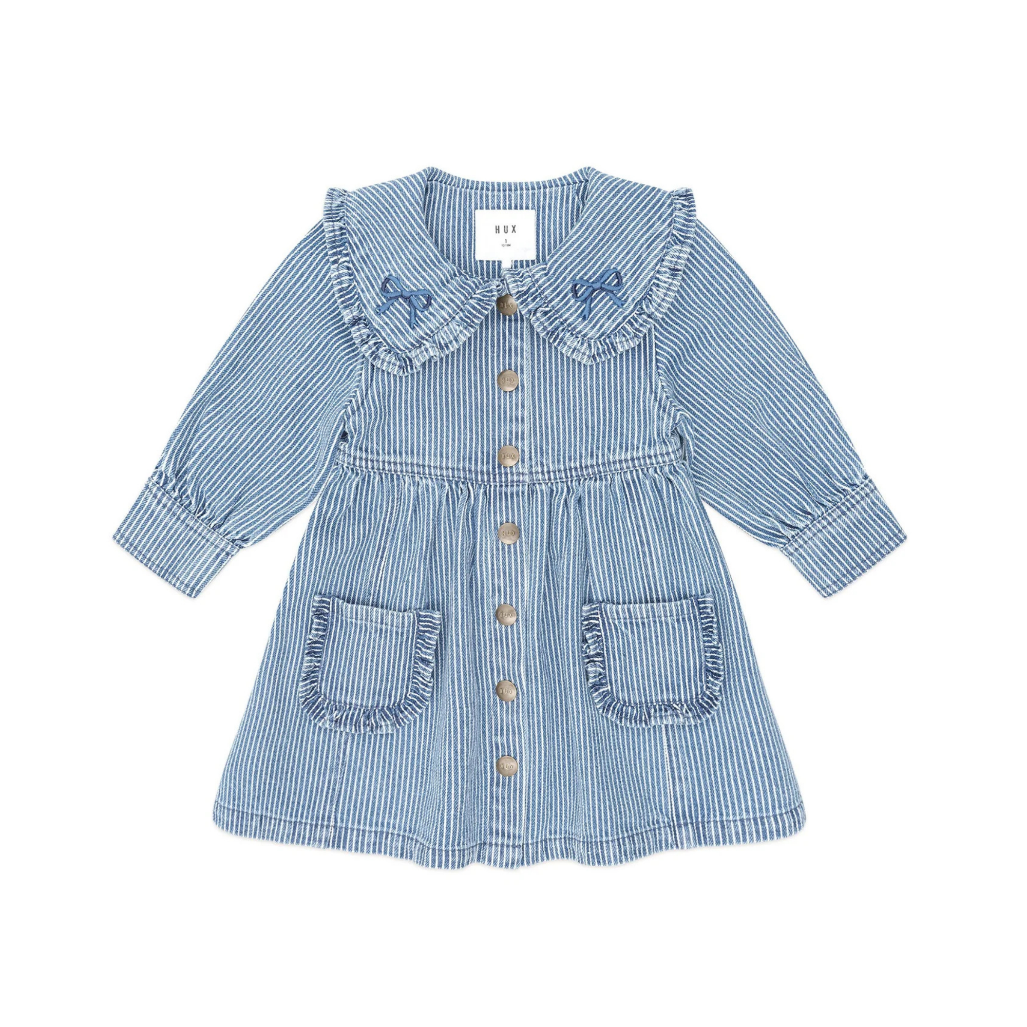 Huxbaby Vintage Bow Collar Denim Dress