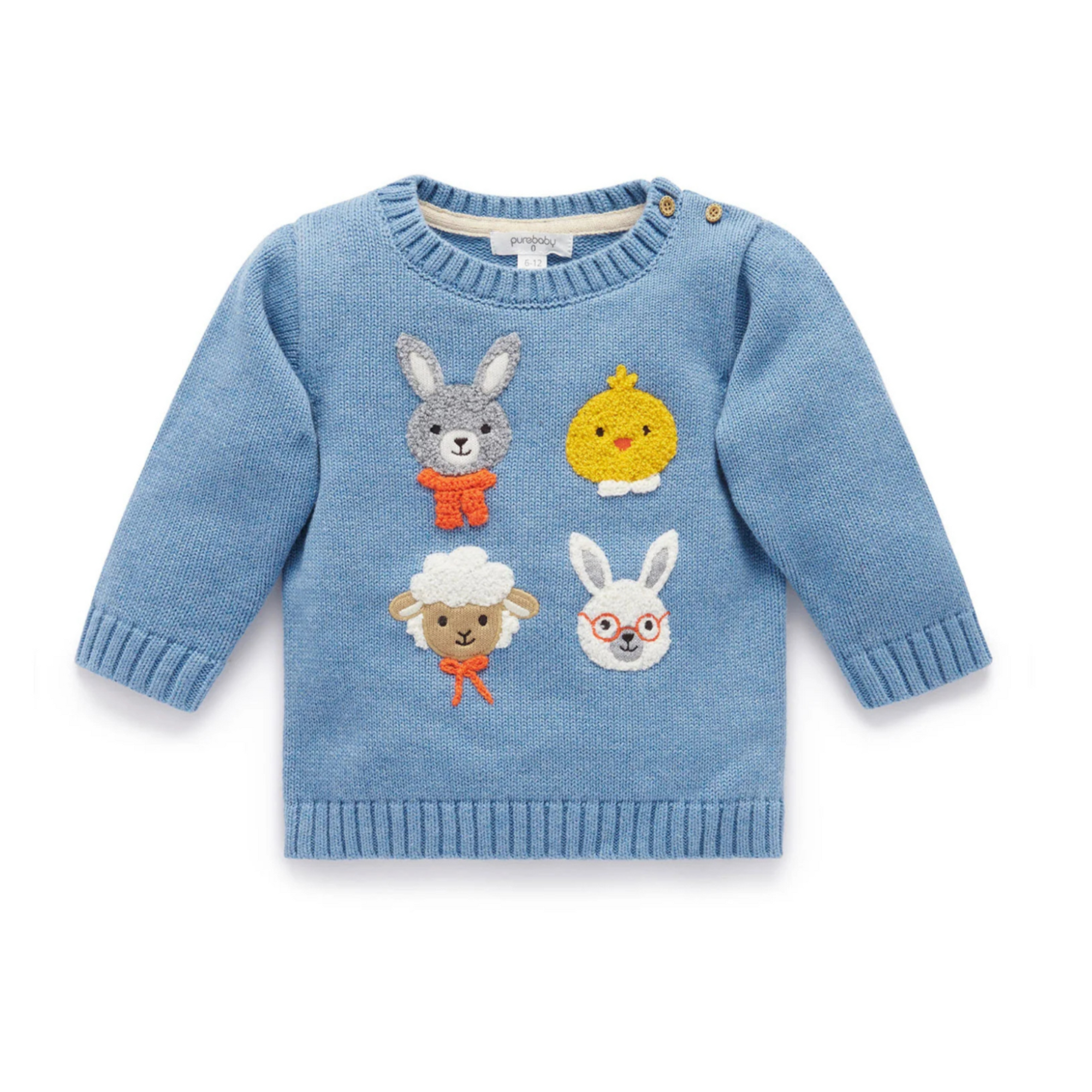 Purebaby Bunny Friends Jumper - Bluestone Melange
