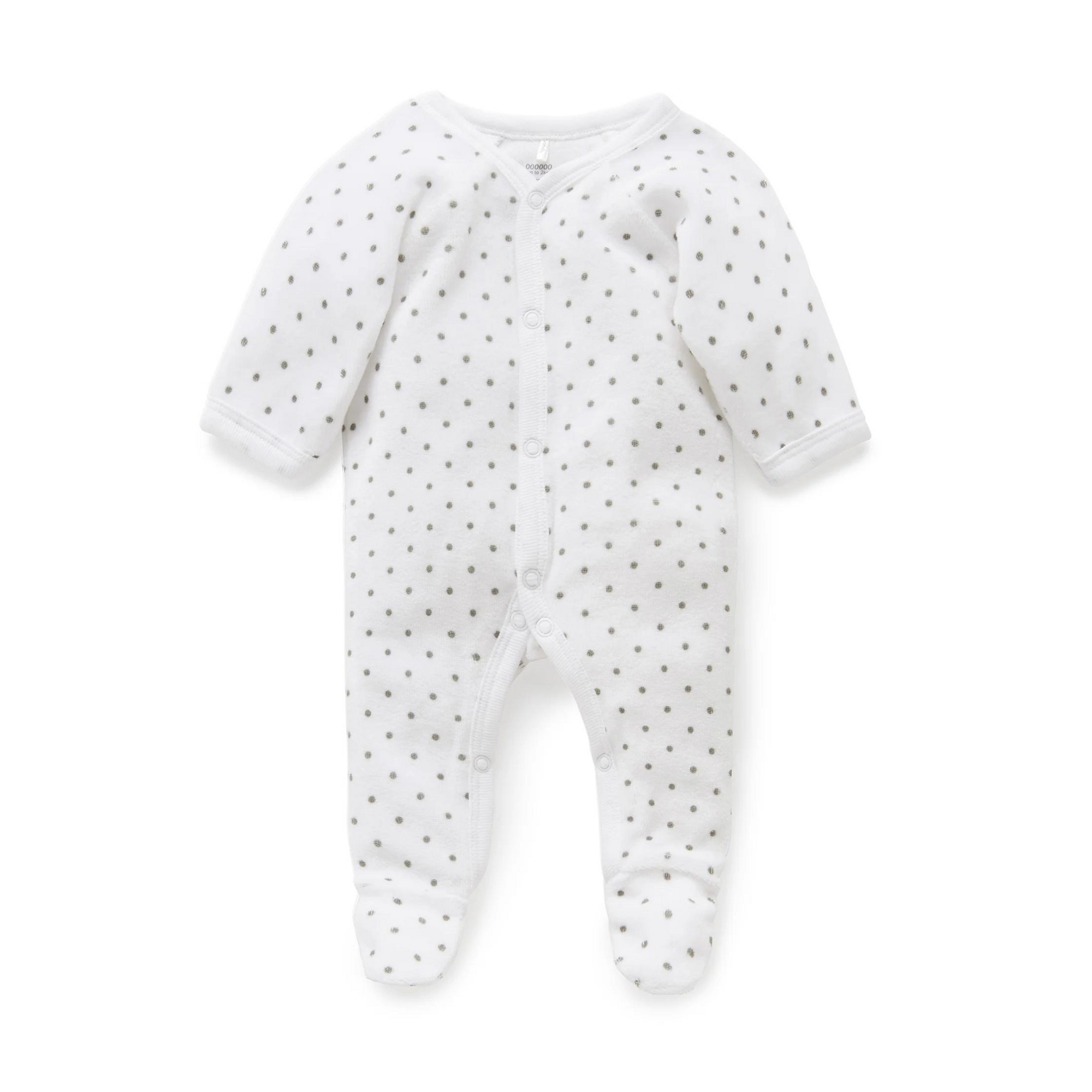Purebaby Premmie Velour Growsuit - White With Grey Spots