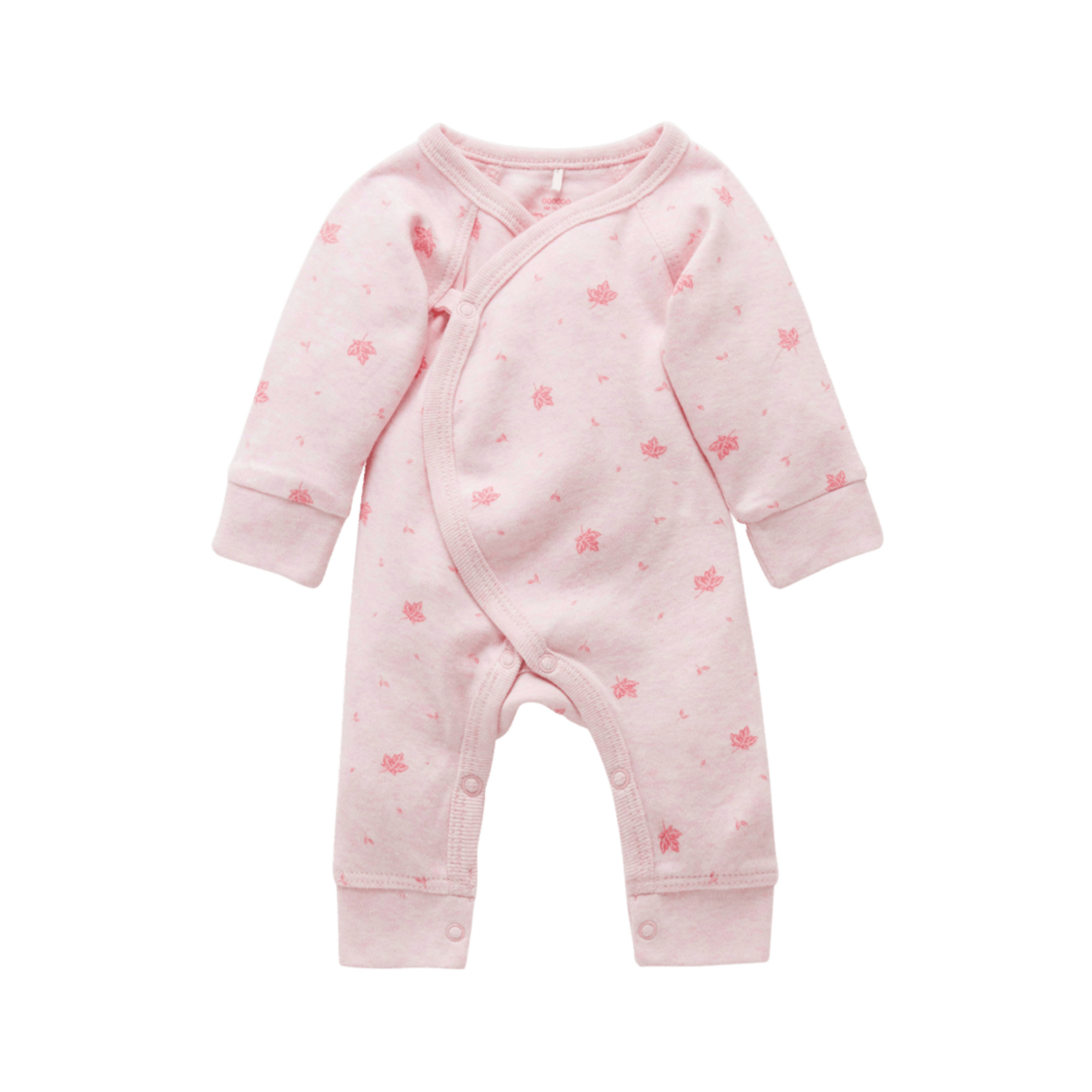 Purebaby Premie Crossover L/S Growsuit - Pale Pink Leaf