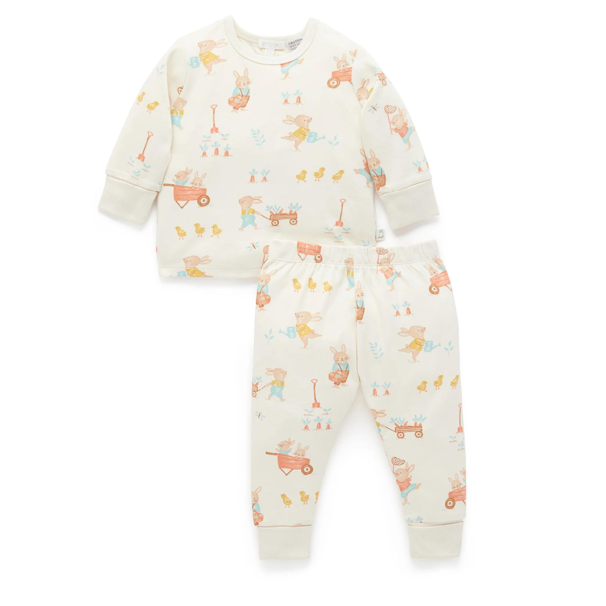 Purebaby Garden Bunnies Long Sleeve PJ Set Canterbury Kids