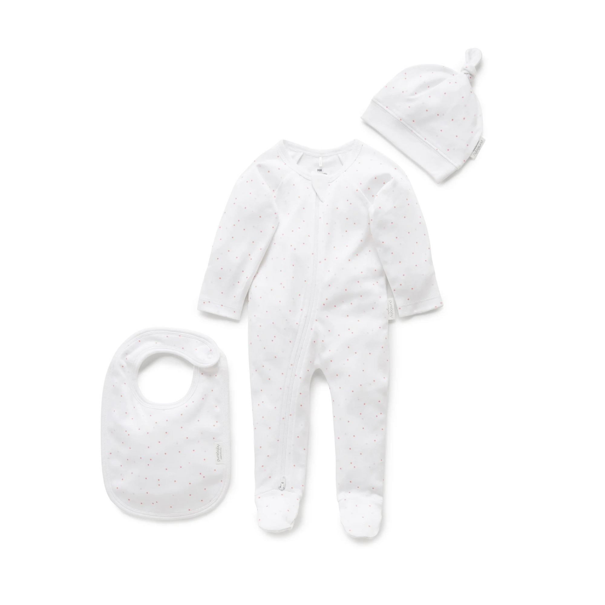 Purebaby Pale Pink Spot 3 Piece Set