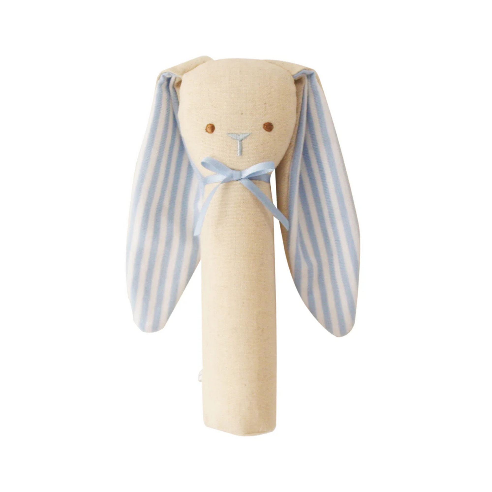Alimrose Bunny Rattle & Squeaker - Blue Stripe Linen