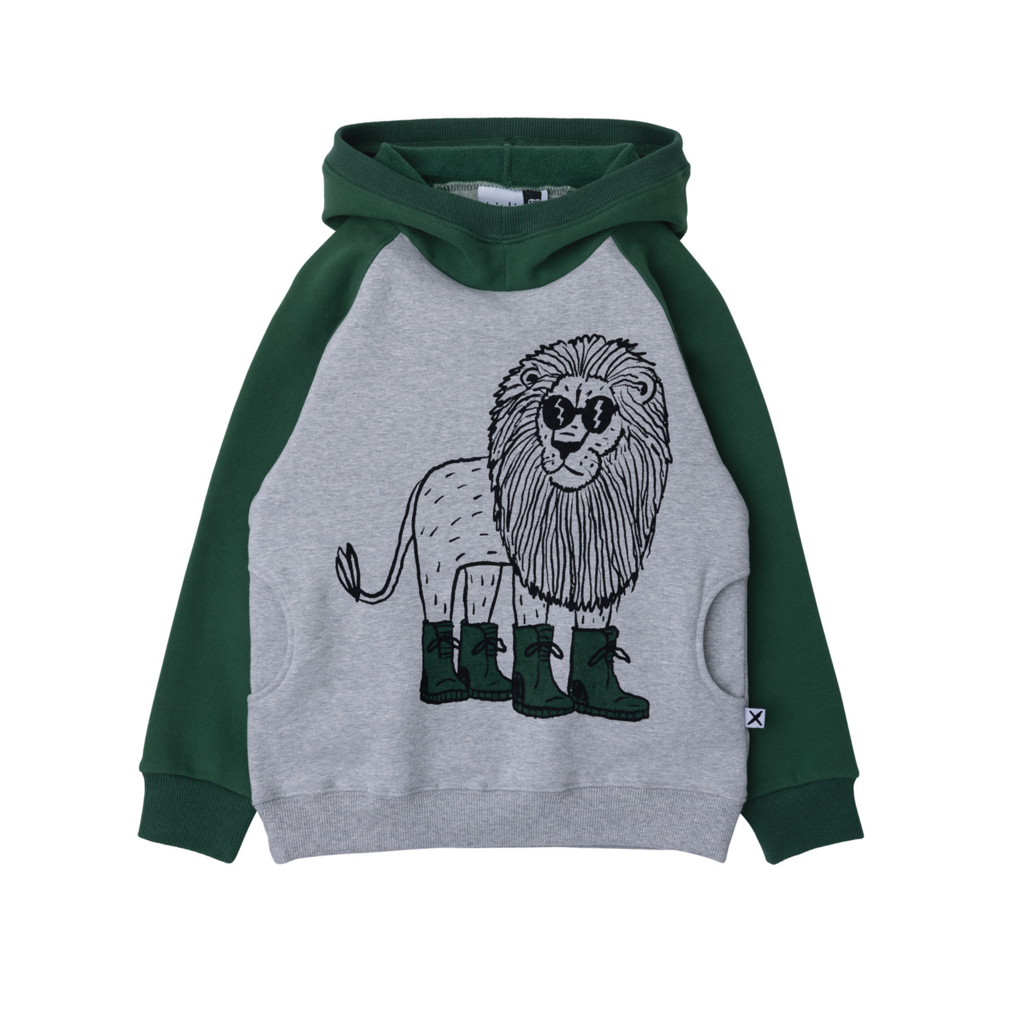 Minti Gumboot Lion Furry Hood - Grey Marle/Kelly Green