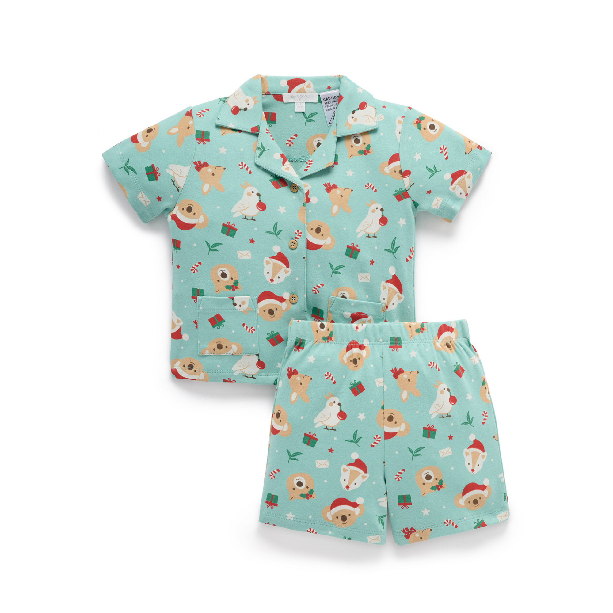 Purebaby Festive Friends Button Up PJ Set