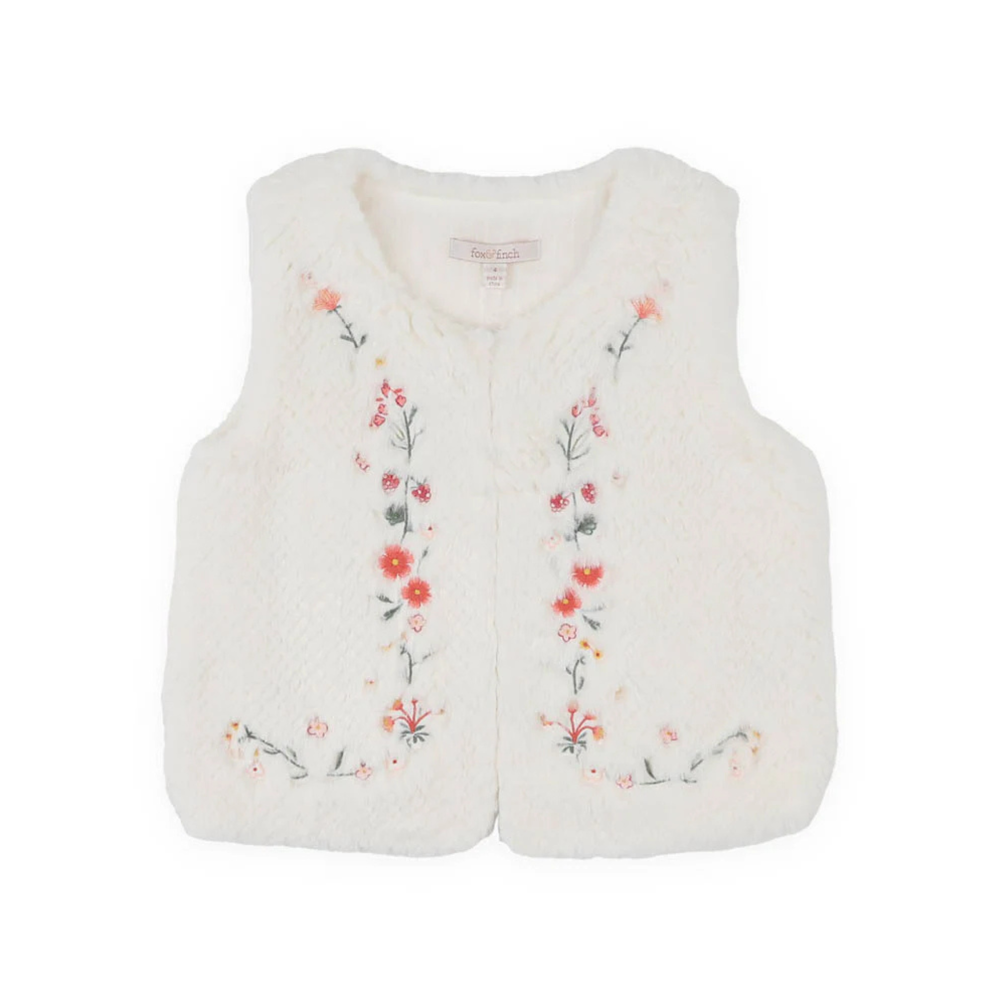Orchard Bloom Embroidered Faux Fur Vest