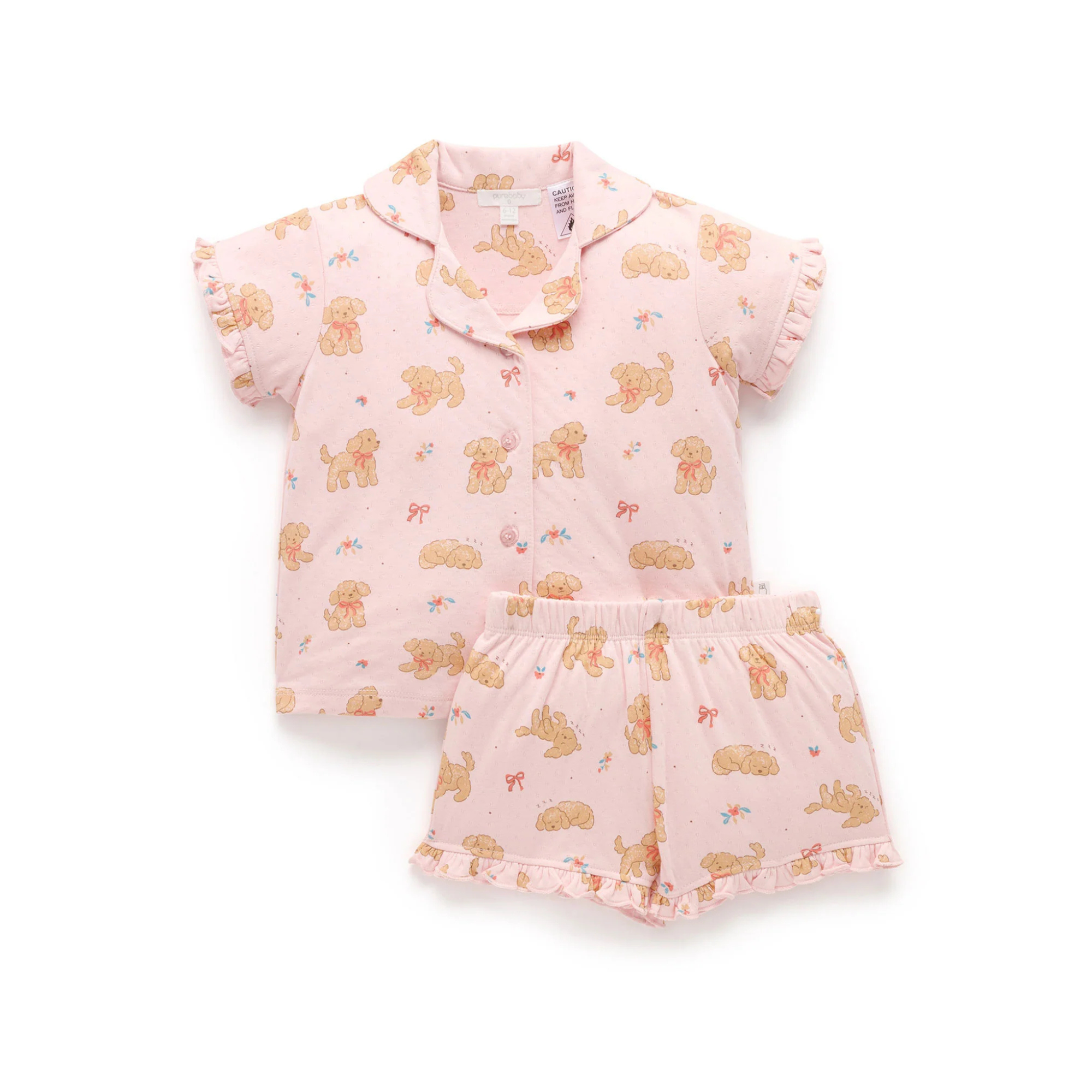 Ruffle Button Up PJ Set - Poodle Dreams Print