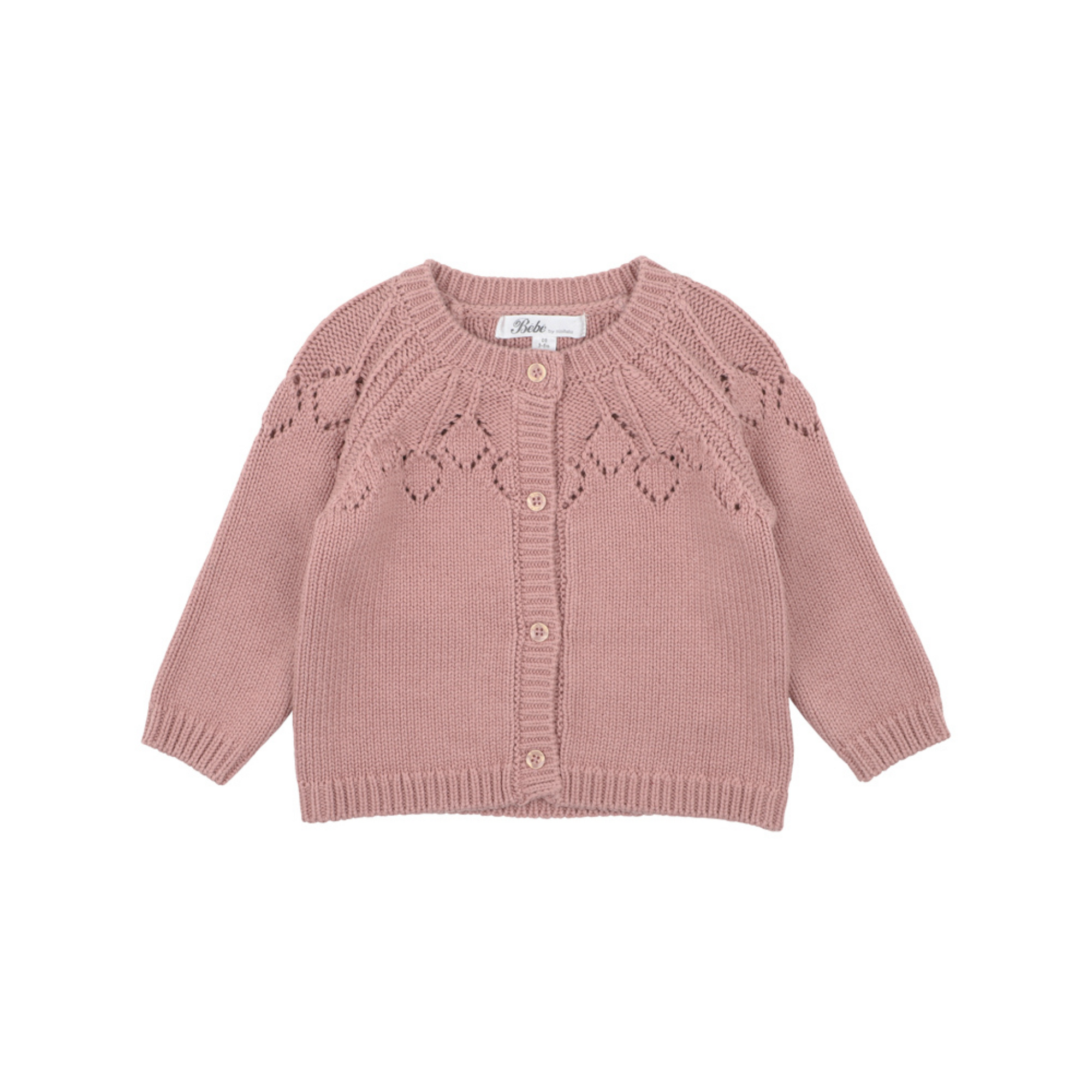 Bebe Aubrey Needle Out Knitted Cardigan - Dusky Pink