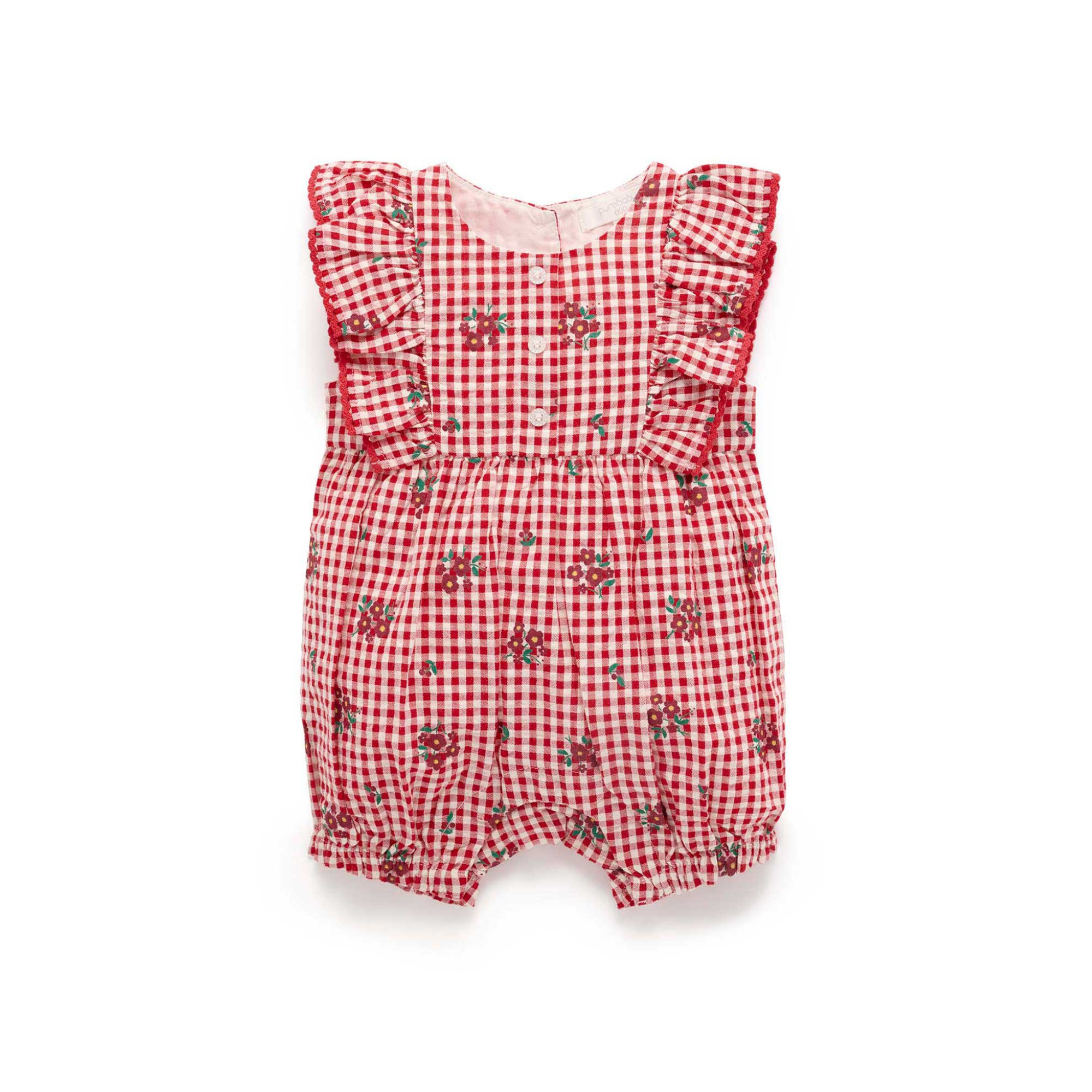 Festive Gingham Ruffle Romper