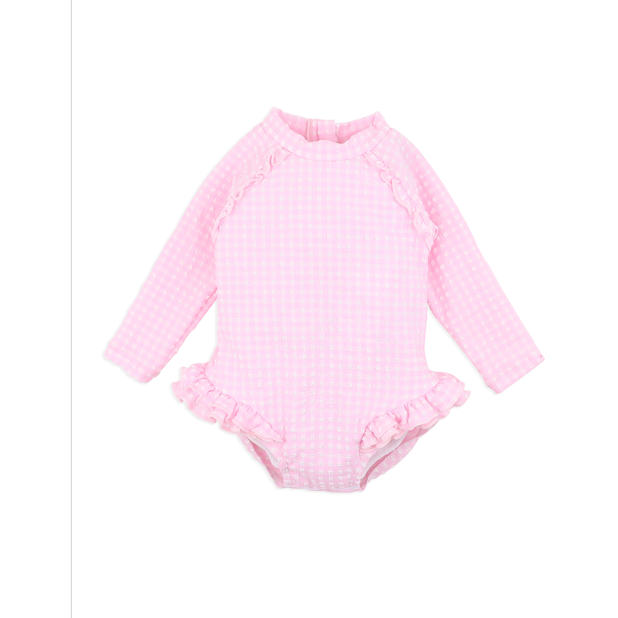 Pink Gingham Ls Sunsuit