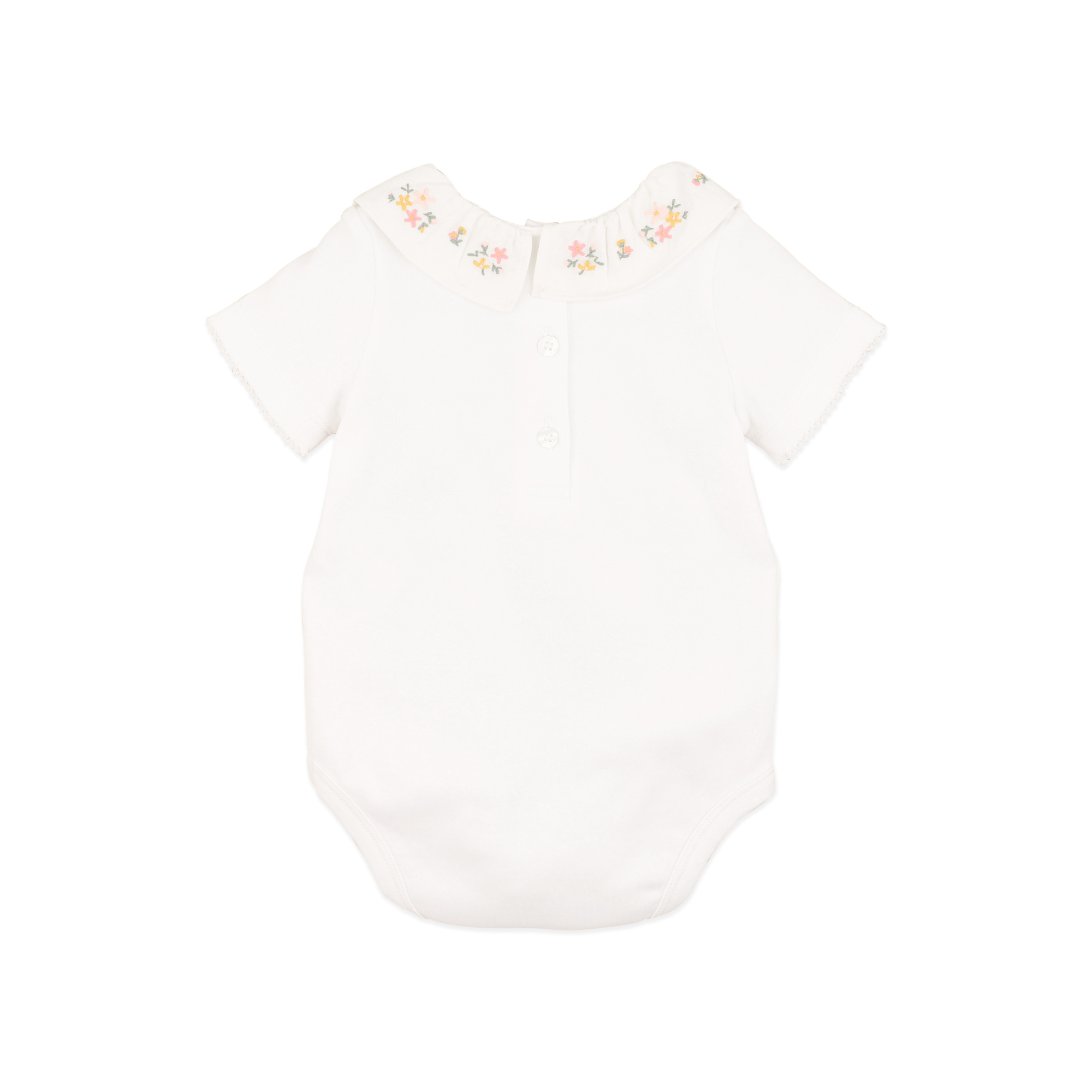 Bebe Willa Organic Emb. Collar Bodysuit - Cloud