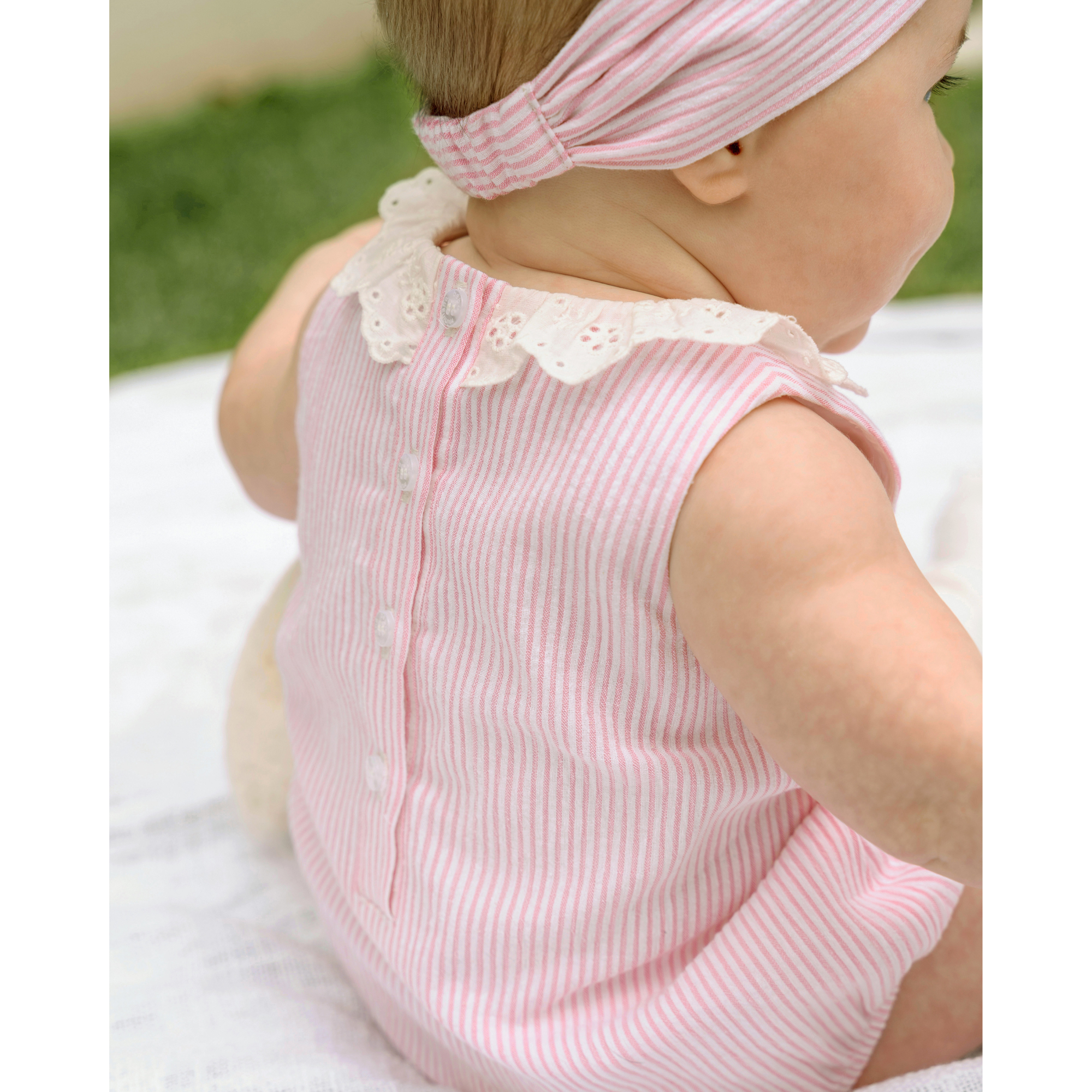 Bebe Willa Stripe Lace Collar Bodysuit - Musk Pink Stripe