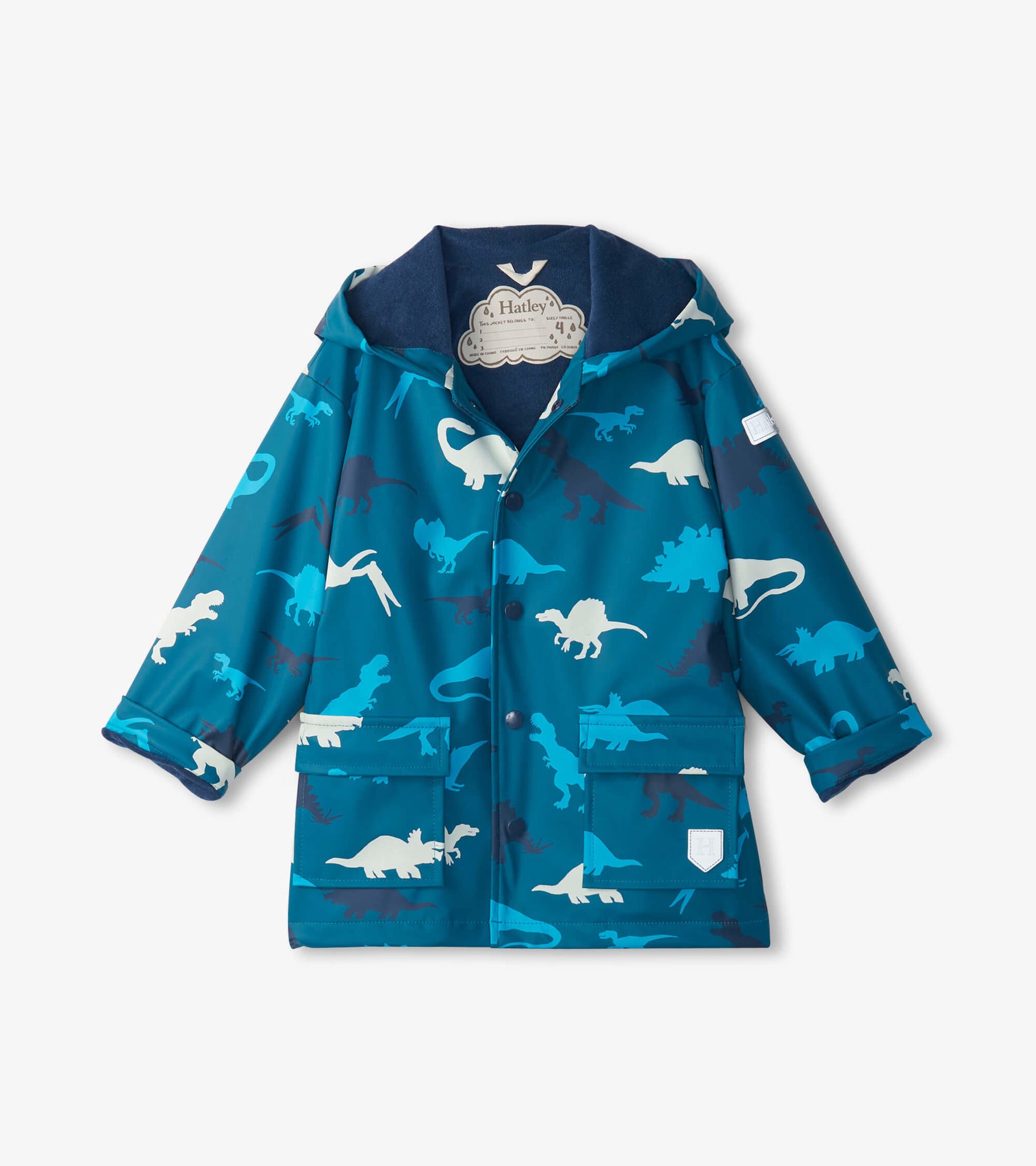 Hatley Real Dinosaurs Colour Changing Kids Raincoat Moroccan Blue Canterbury Kids