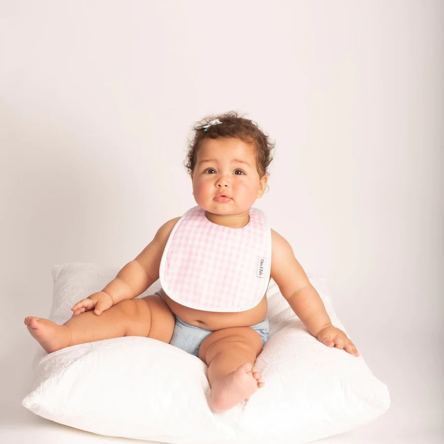 Cleo & Bebe Baby Pink Gingham - Waterproof Classic Bib