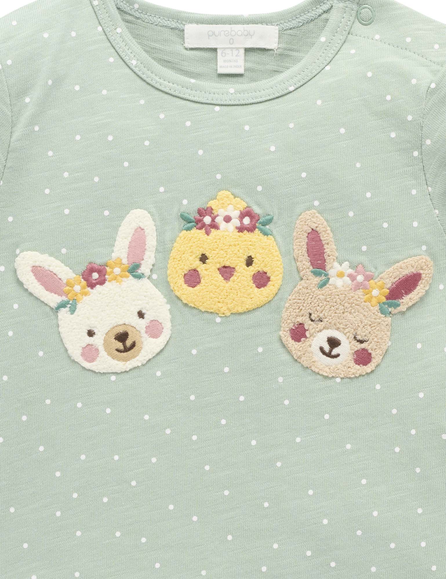 Purebaby Bunny Friends Tee - Sage Mini Spot