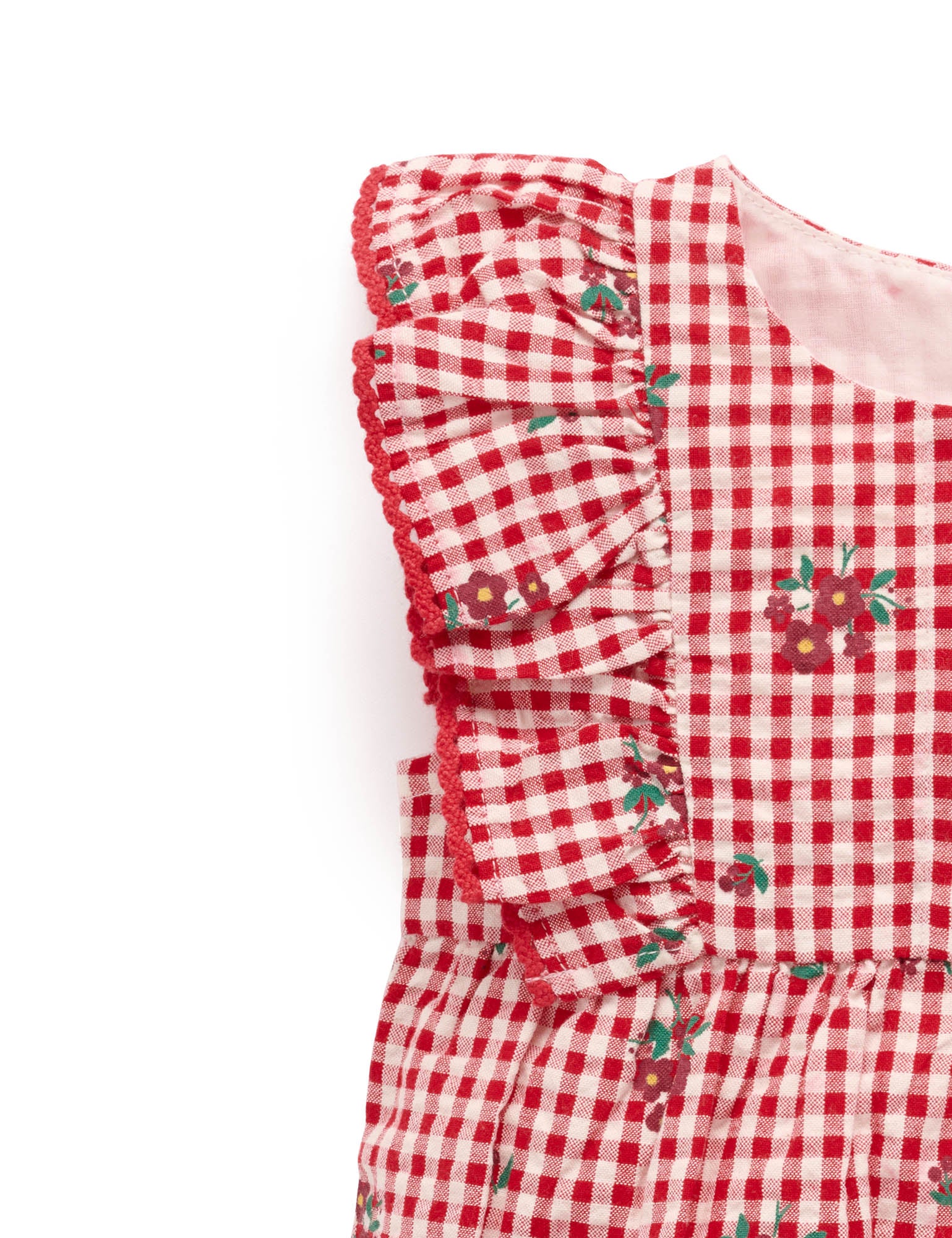 Festive Gingham Ruffle Romper