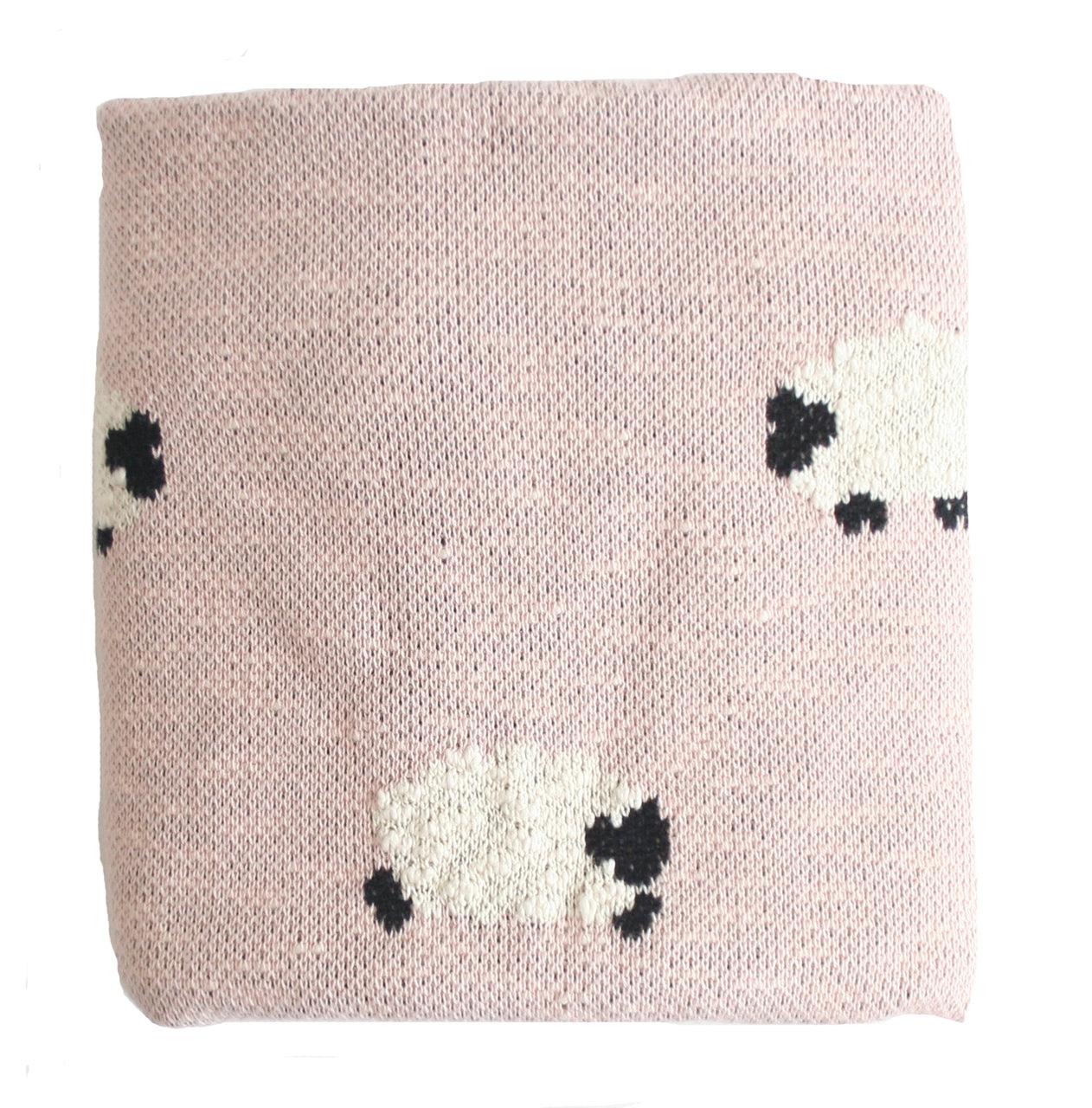 Alimrose 'Baa Baa" Organic Knit Blanket -Pink