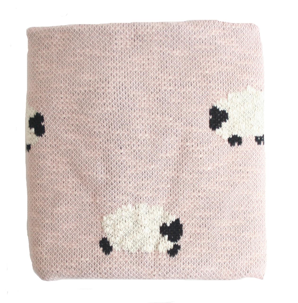Alimrose 'Baa Baa" Organic Knit Blanket -Pink - Blanket - Alimrose