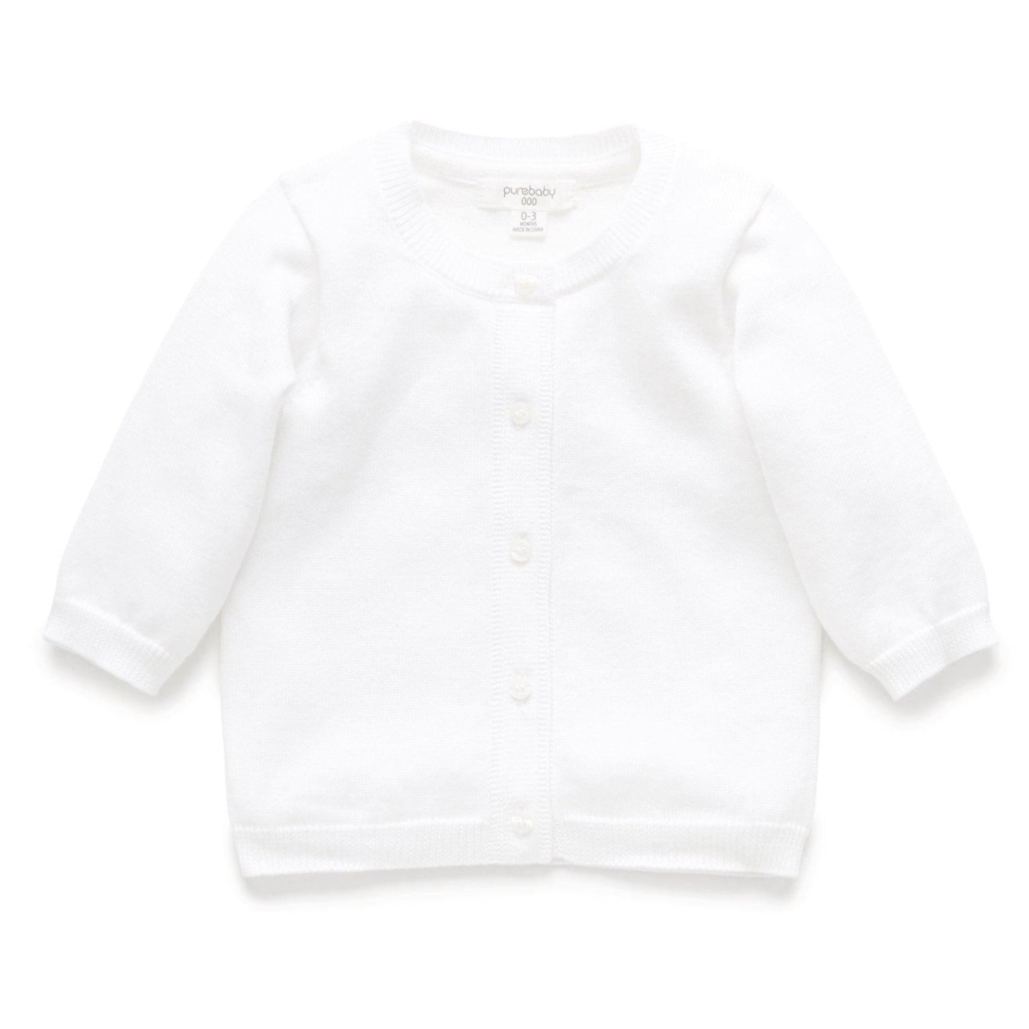 Purebaby Essential Cardigan - White - Baby - Purebaby