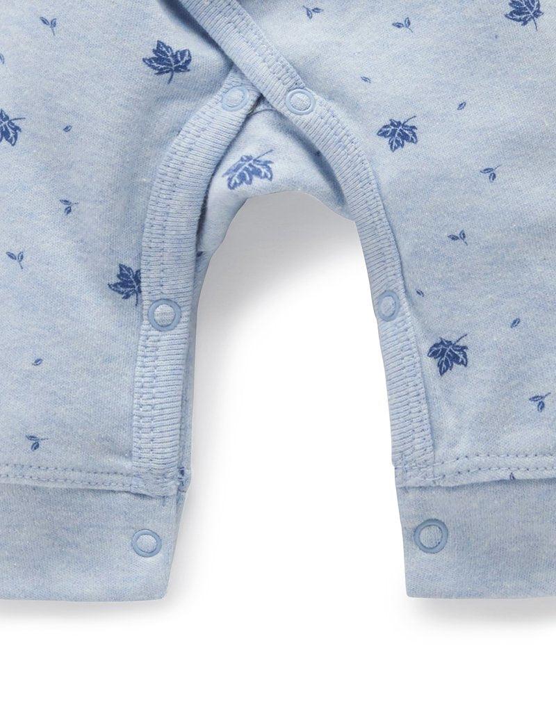 Purebaby Premi Crossover L/S Growsuit - Pale Blue Leaf - Baby - Purebaby