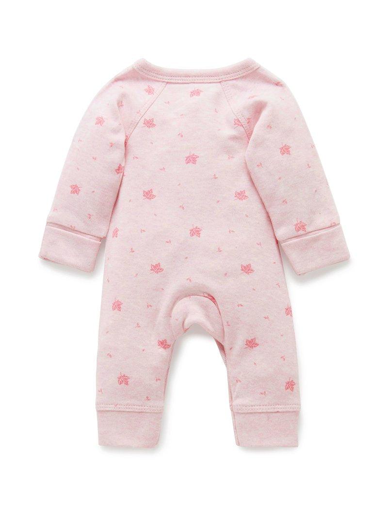 Purebaby Premi Crossover L/S Growsuit - Pale Pink Leaf - Baby - Purebaby