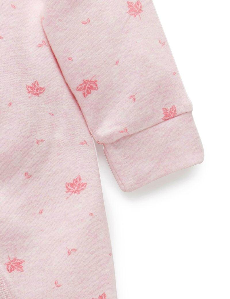 Purebaby Premi Crossover L/S Growsuit - Pale Pink Leaf - Baby - Purebaby