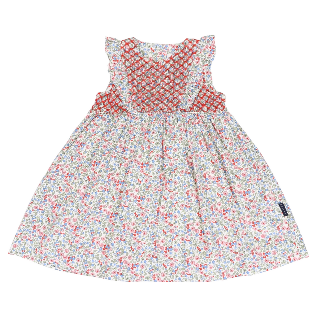 Frilled Smocked Dress Red Floral