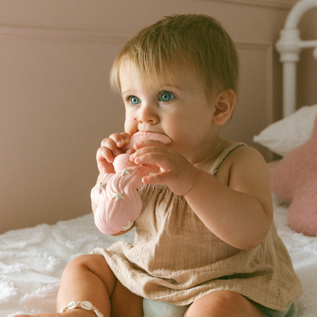 Maeve the Mermaid Natural Rubber Teether: Peach