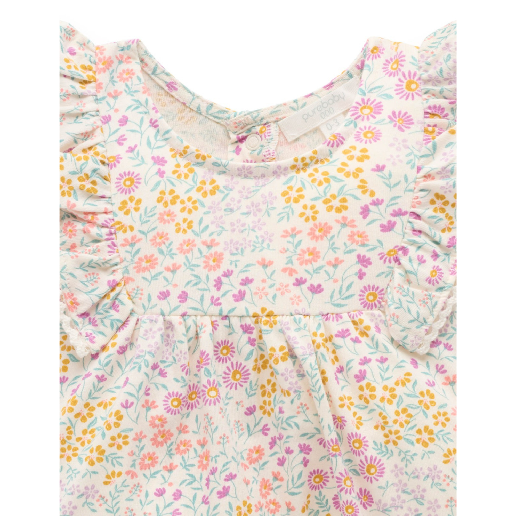 Purebaby Ruffle Shortie Growsuit - Garden Petals Print