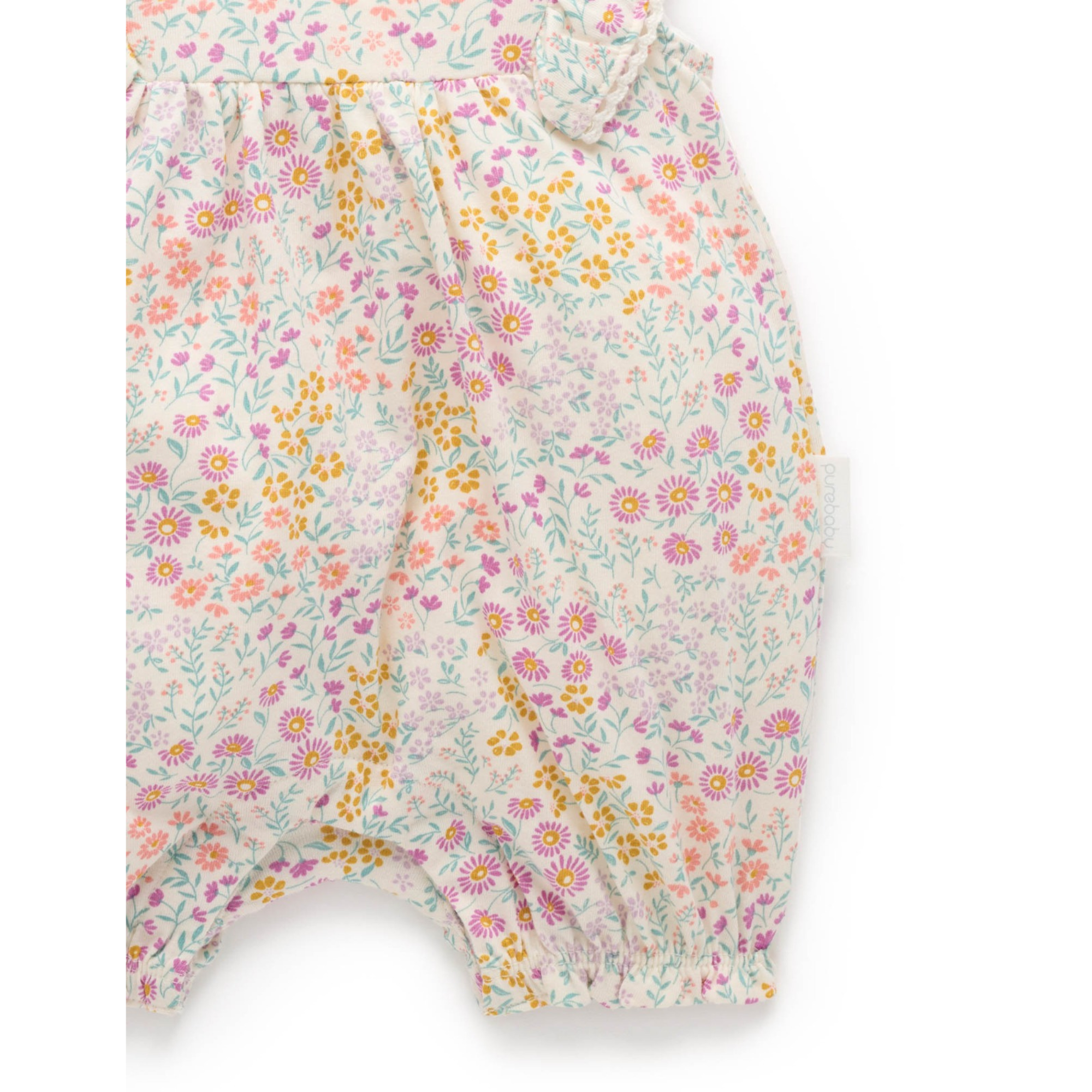 Purebaby Ruffle Shortie Growsuit - Garden Petals Print