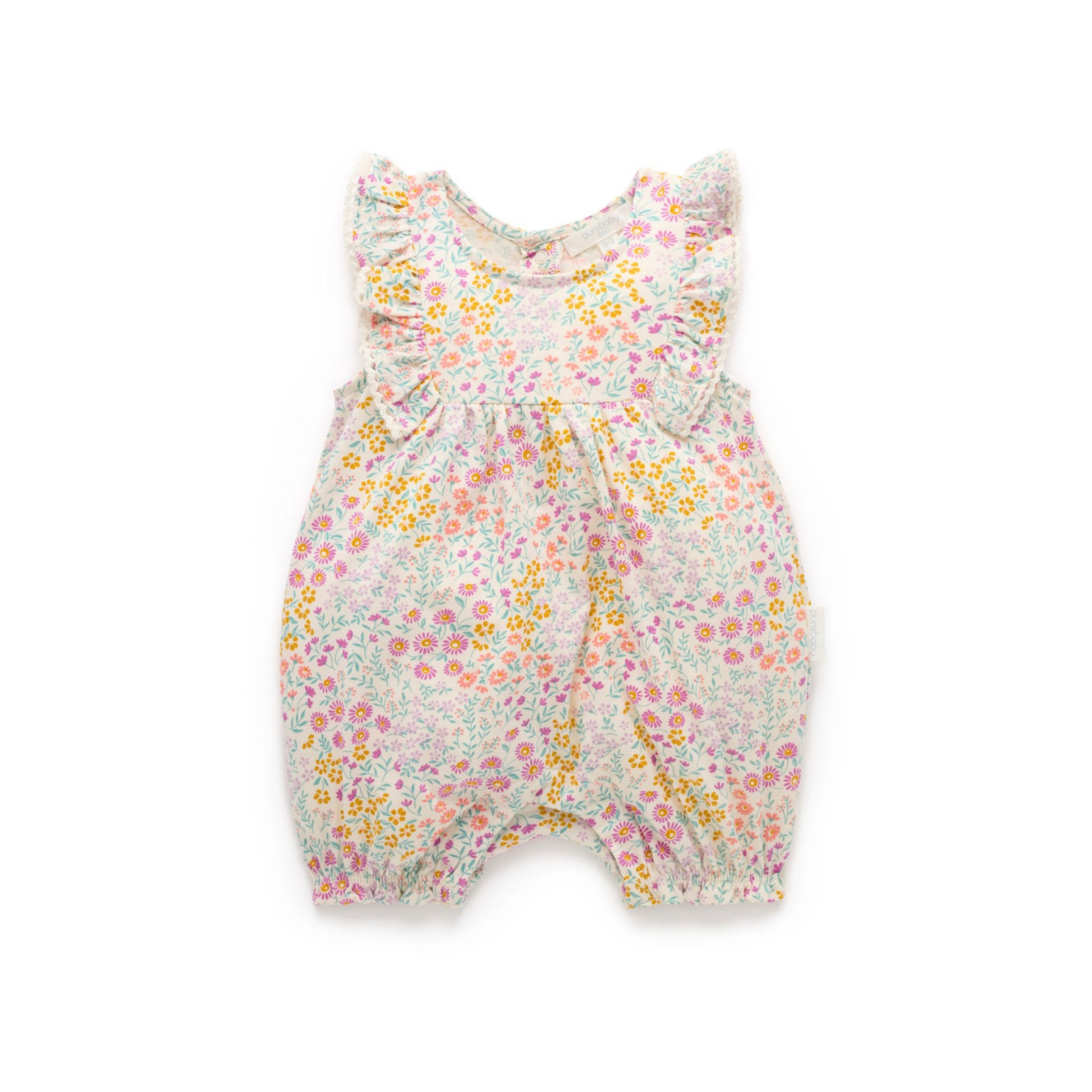 Purebaby Ruffle Shortie Growsuit - Garden Petals Print