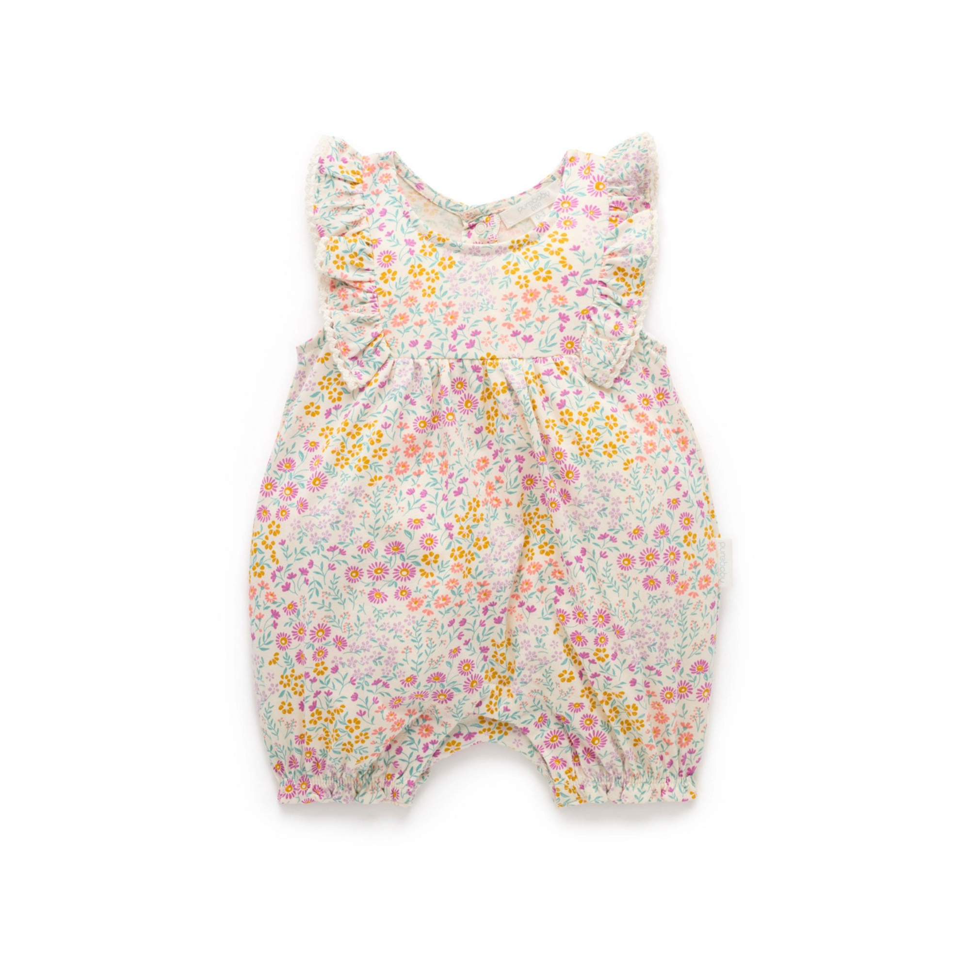 Purebaby Ruffle Shortie Growsuit - Garden Petals Print