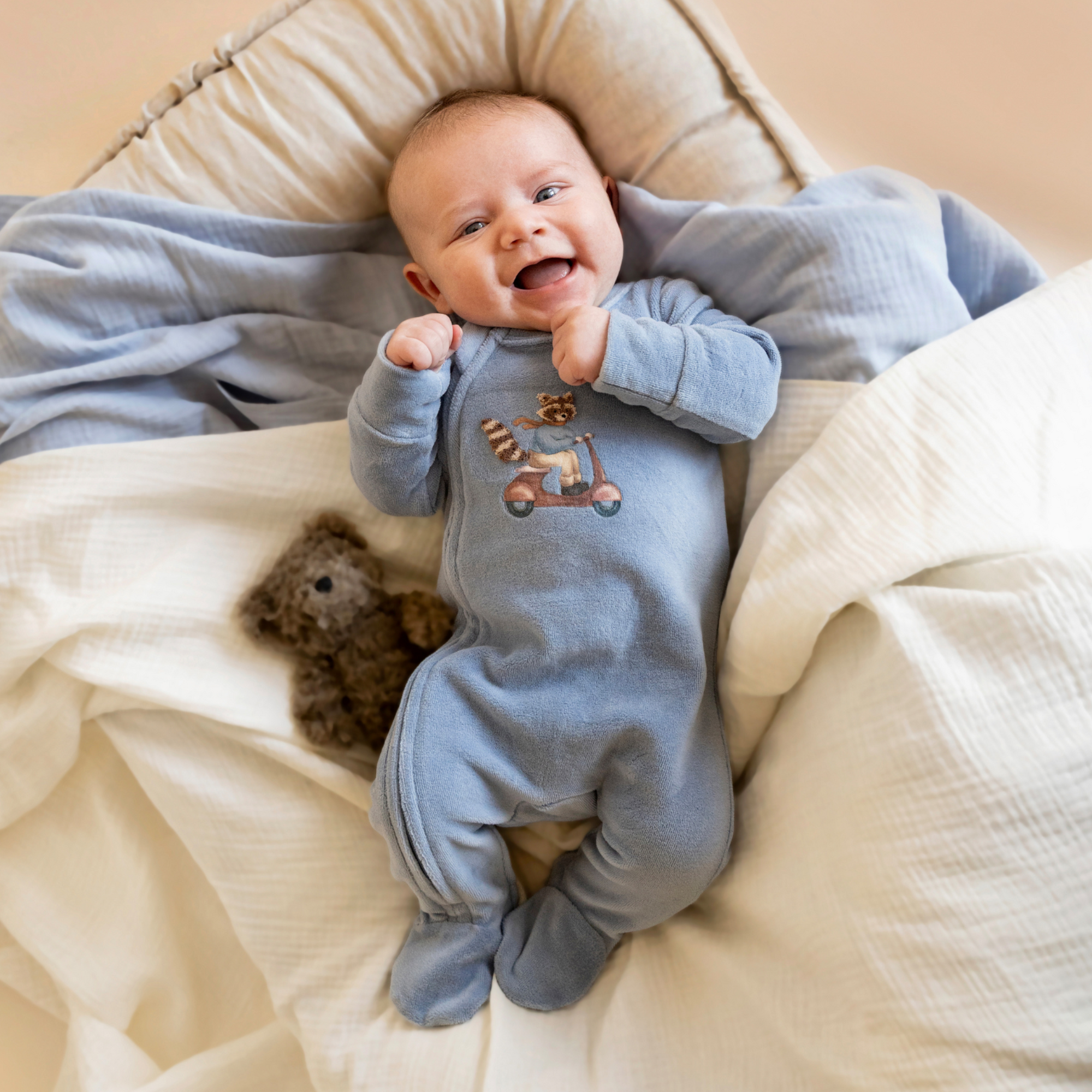 Bebe Alvin velour zip onesie - Dusky blue