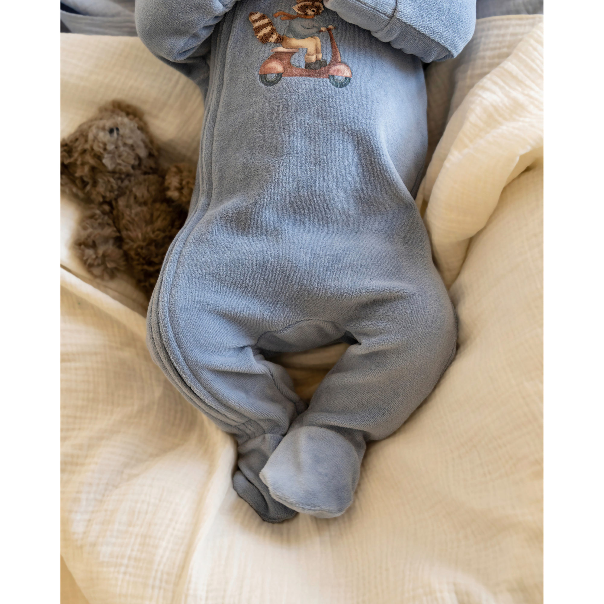 Bebe Alvin velour zip onesie - Dusky blue