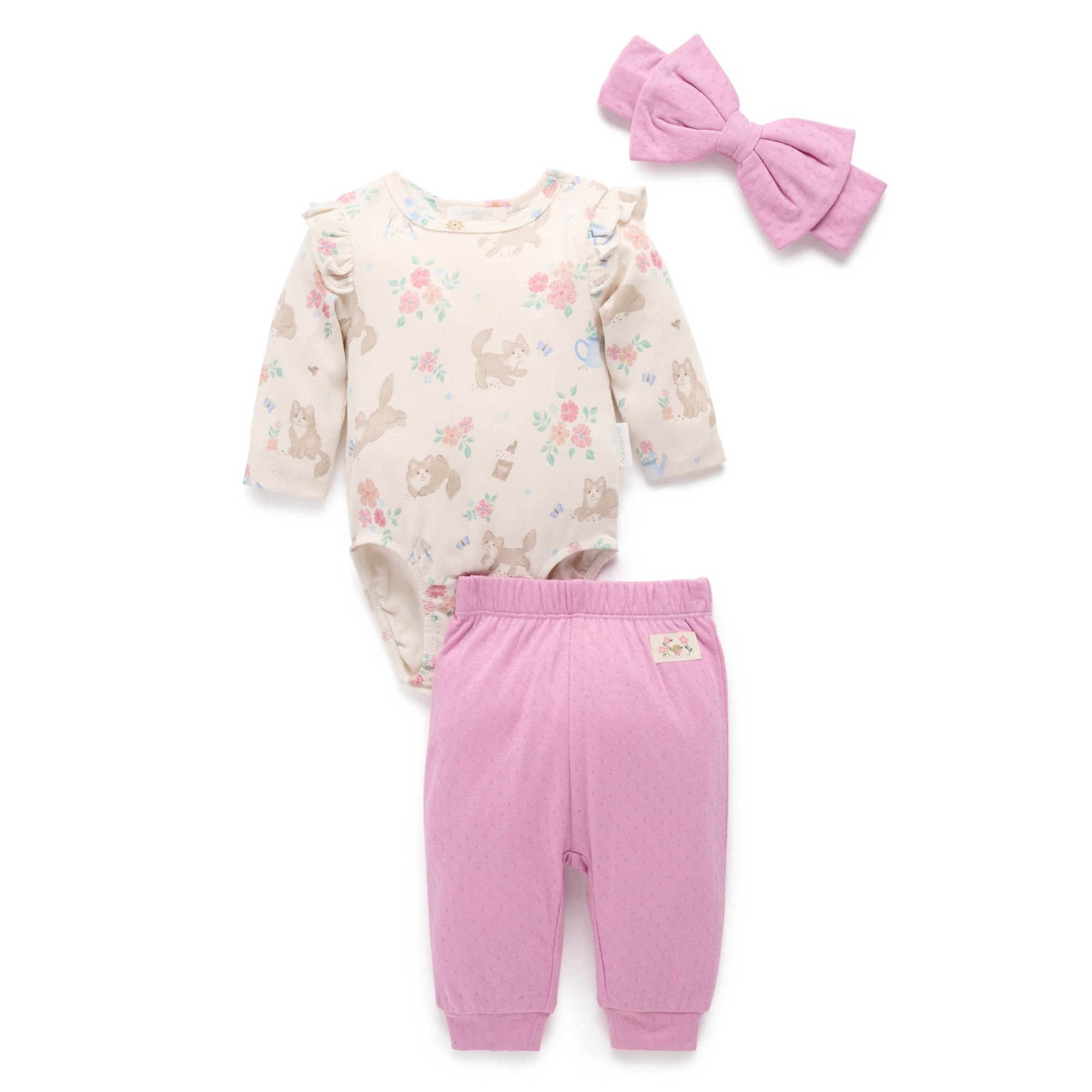 Purebaby 3 Piece Gift Set - Garden Kitten Print