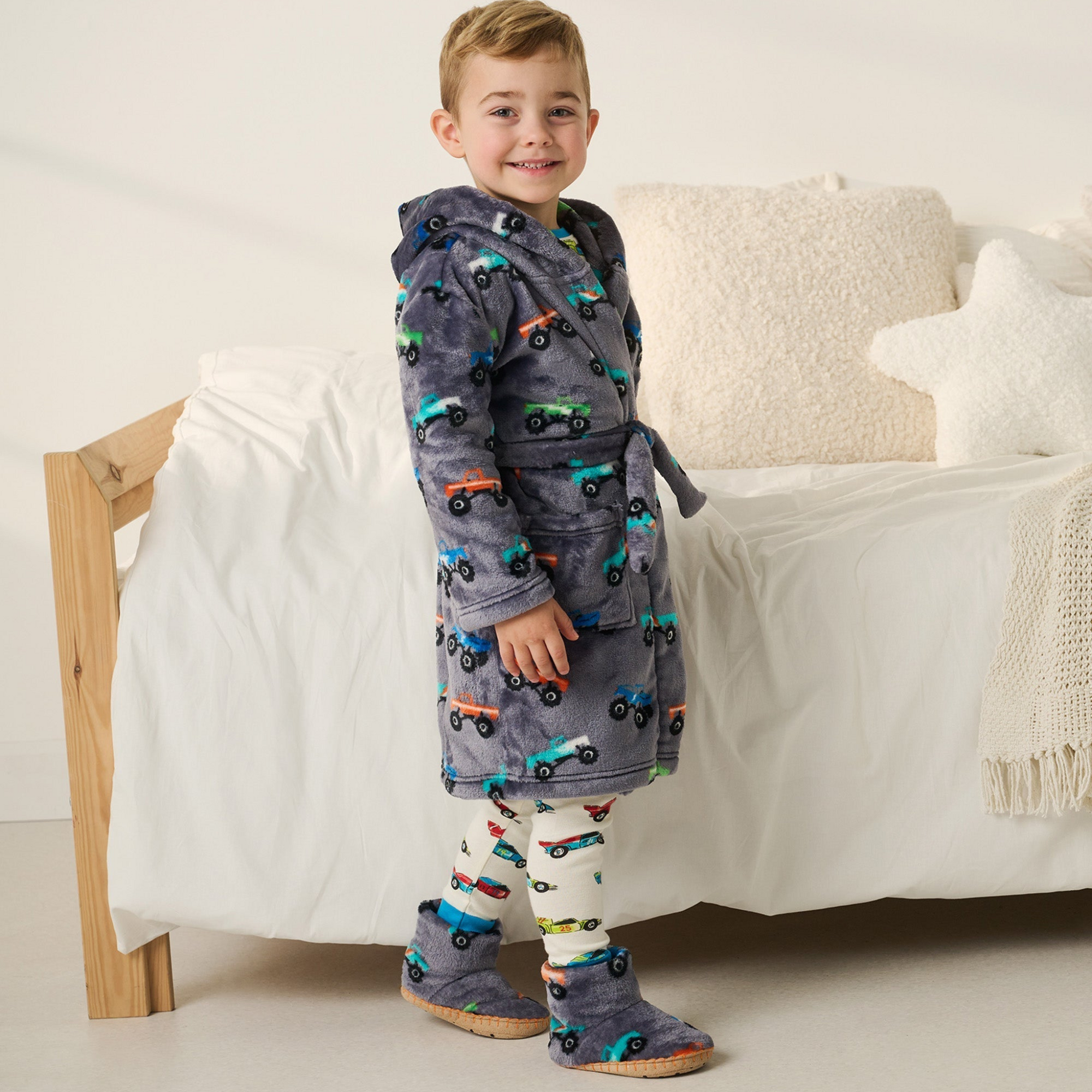 New Pre-Order. Hatley Monster Trucks Fuzzy Fleece Robe - Folkstone Gray