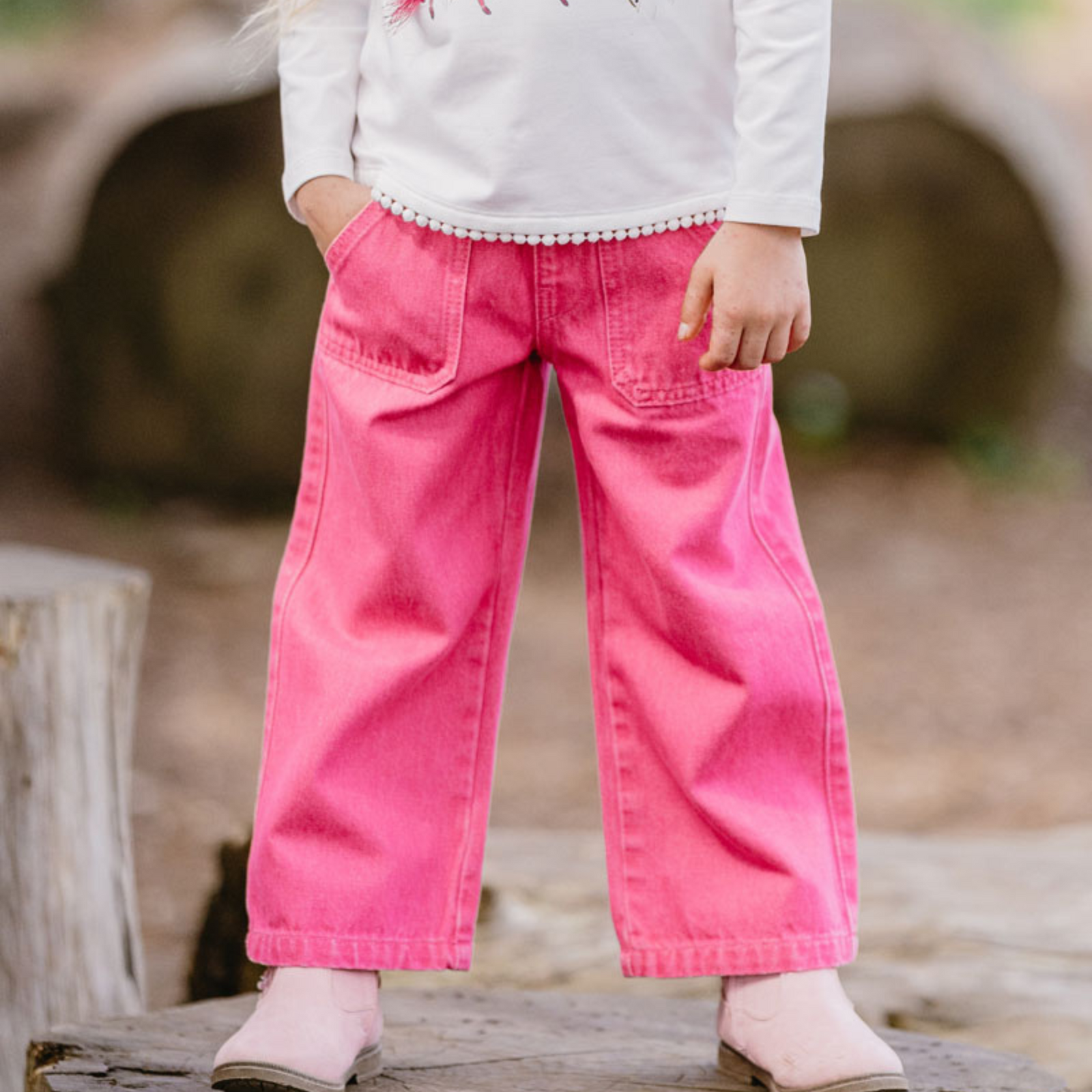 Fox & Finch Girls Pink Pull On Jeans - Pink