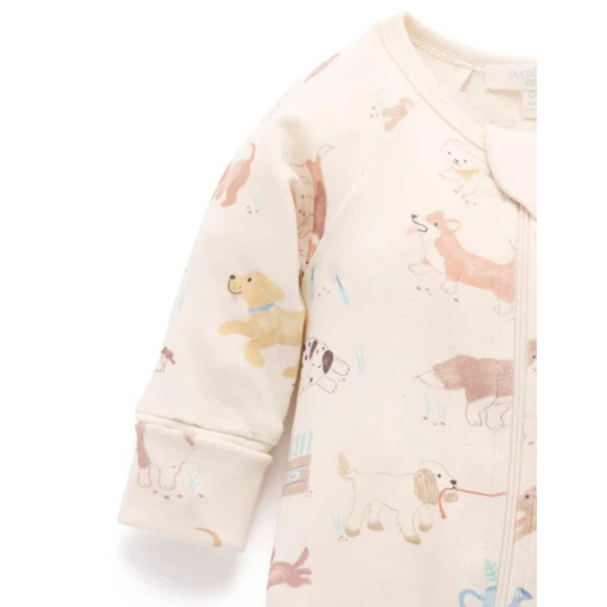 Purebaby Printed Zip Growsuit - Garden Puppy
