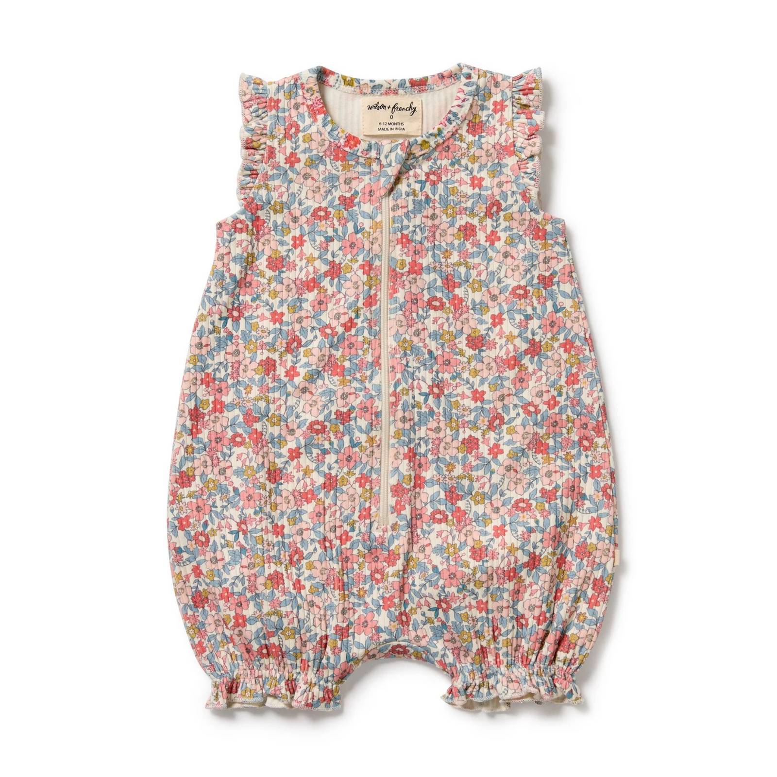 Wilson & Frenchy Summer Bloom Organic Ruffle Zipsuit - Summer Bloom