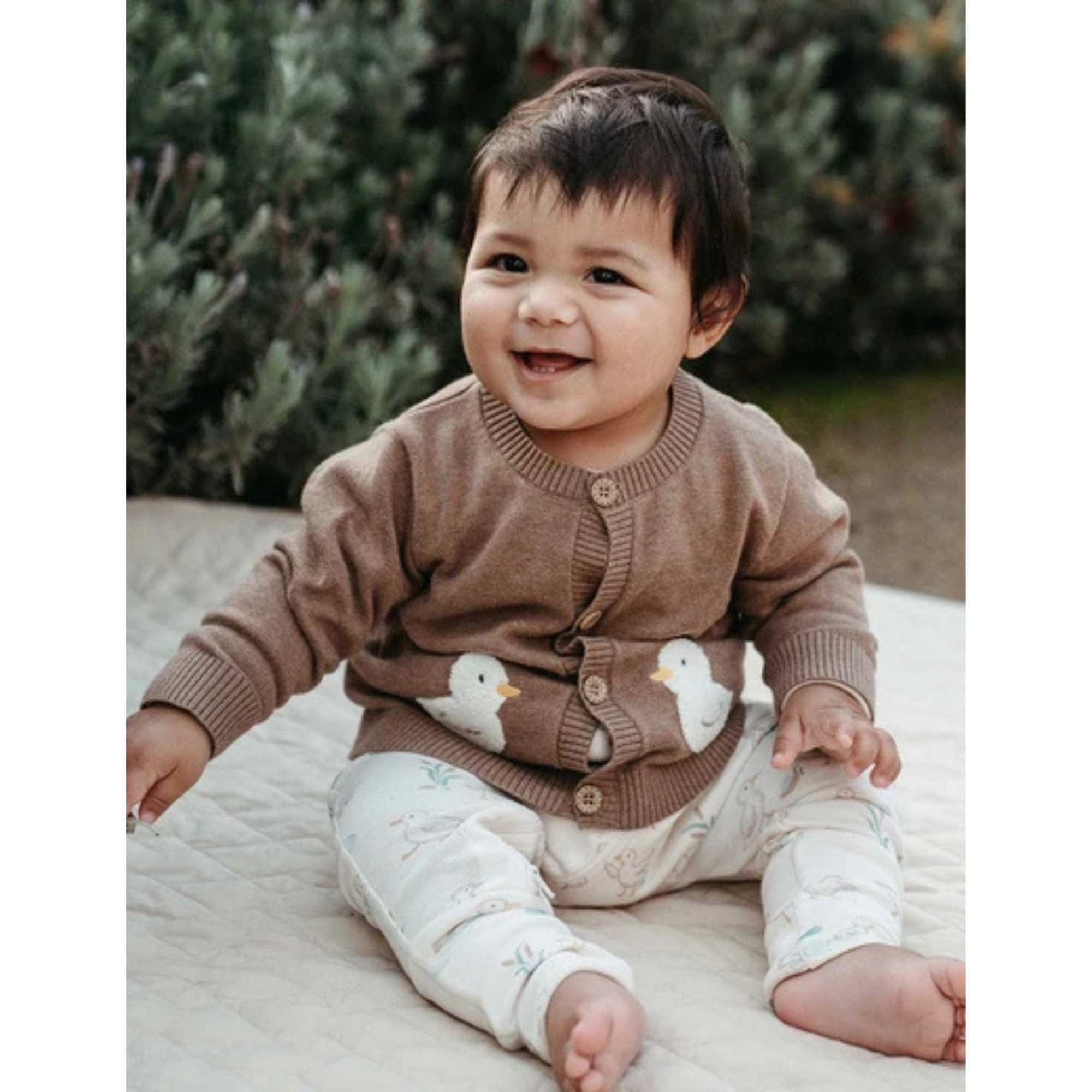 Purebaby Goose Chenille Cardigan - Milk Choc Melange