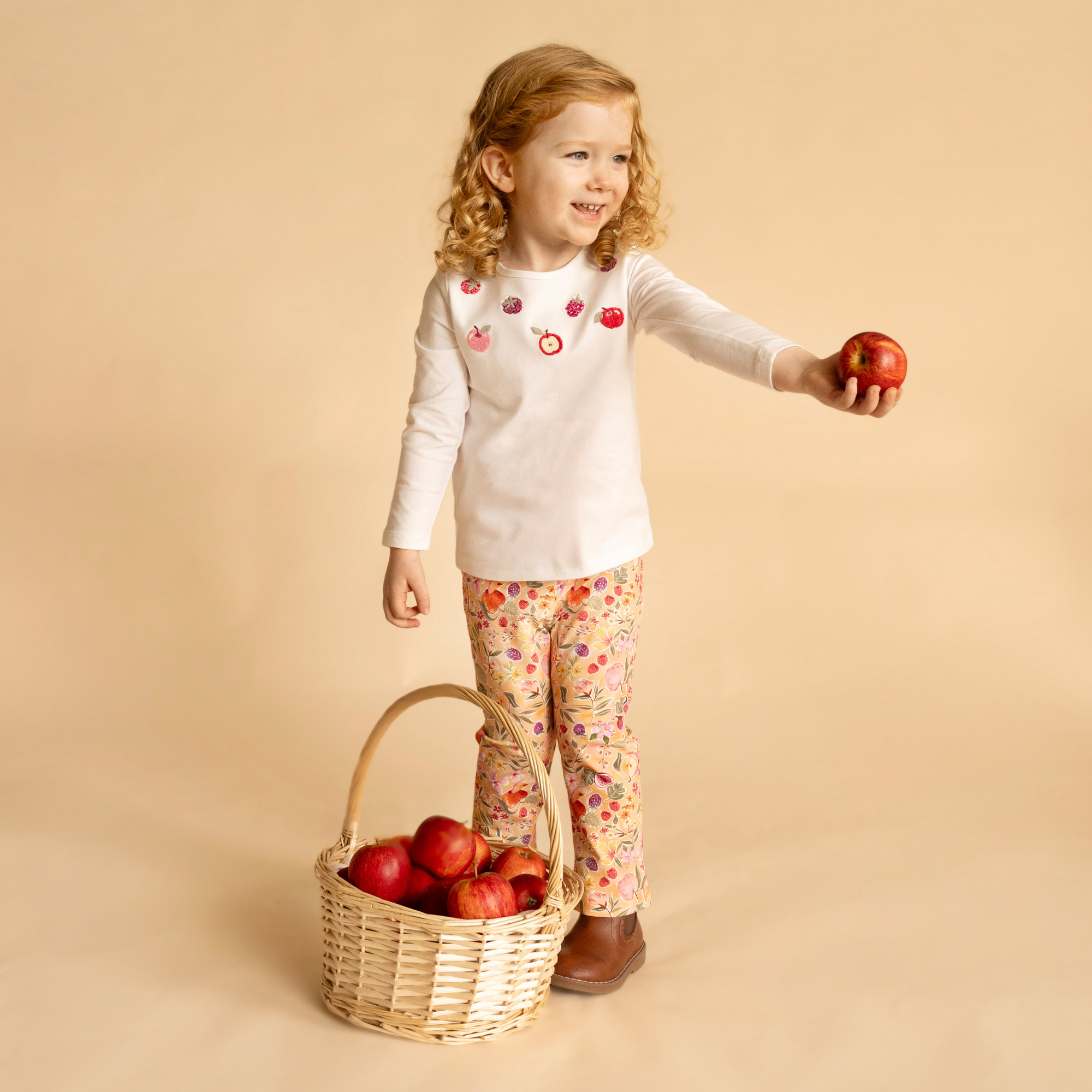 Fox &amp; Finch Orchard Bloom Emb. Fruit Long Sleeve Tee - Cloud