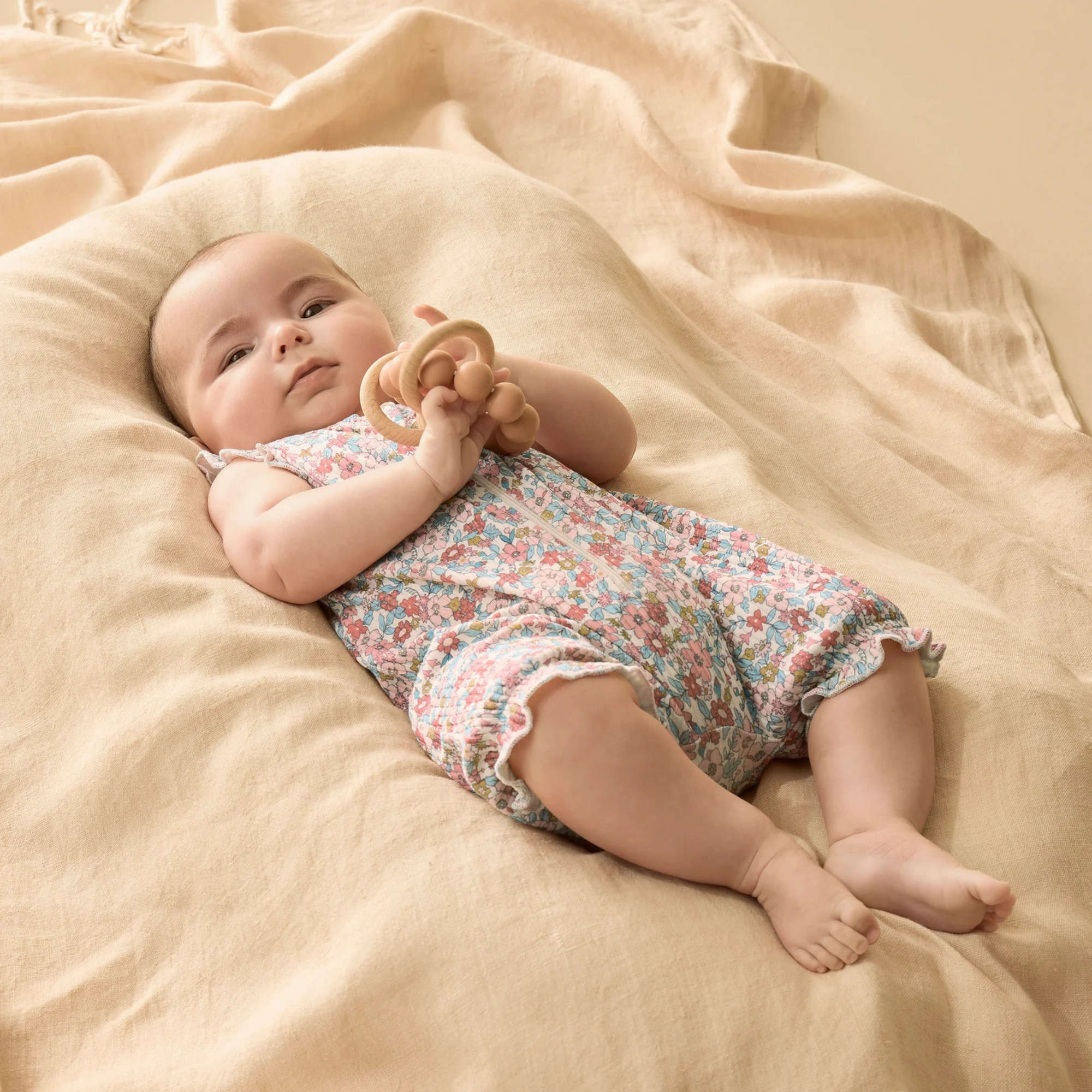 Wilson & Frenchy Summer Bloom Organic Ruffle Zipsuit - Summer Bloom