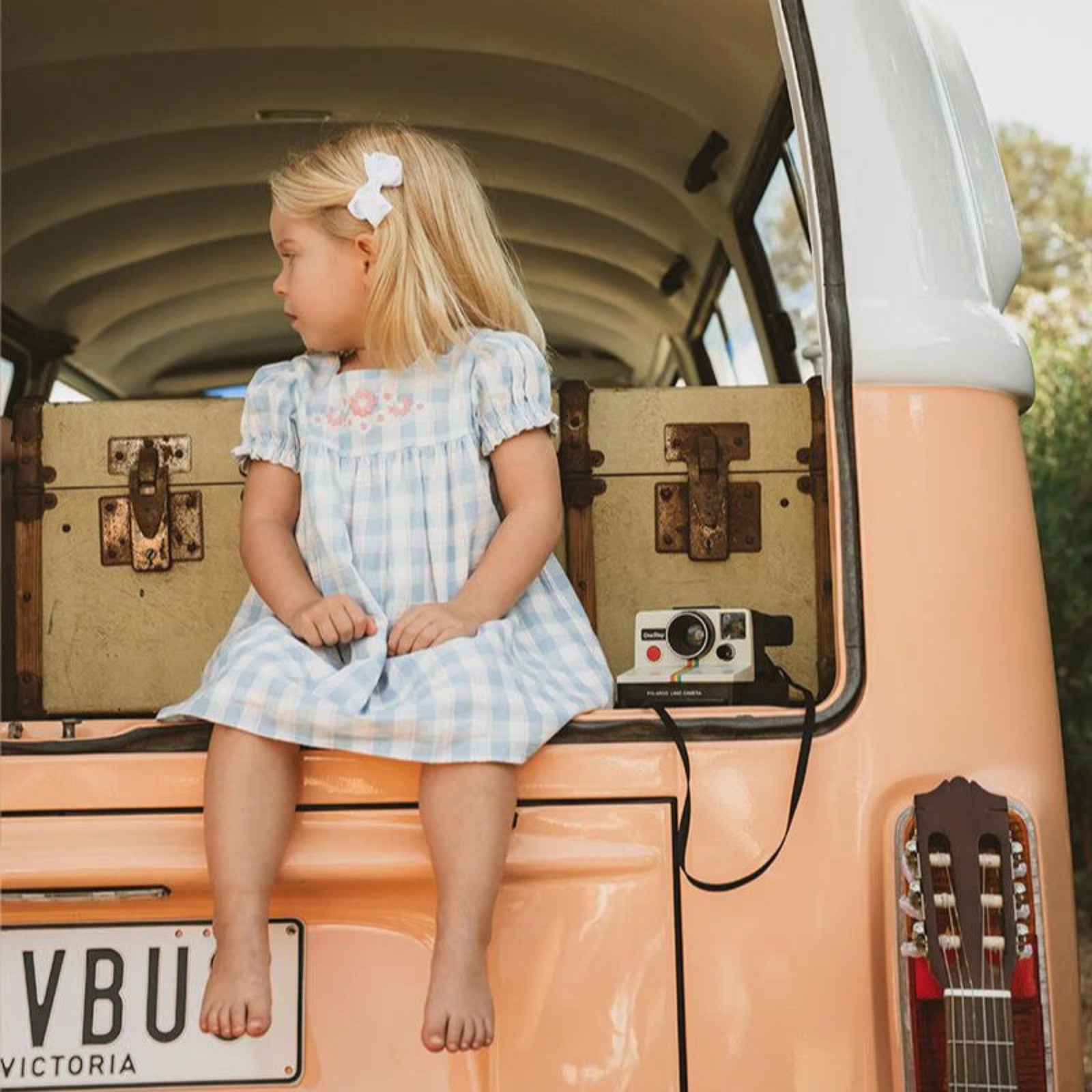 Bebe Bonnie Check Organic Embroidered Dress